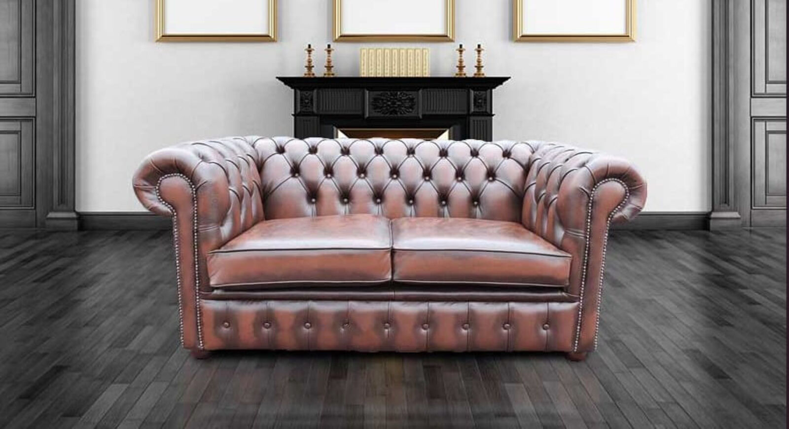 Product photograph of Chesterfield Holyrood 2 Seater Antique Brown Leather Sofa Offer from Designer Sofas 4U
