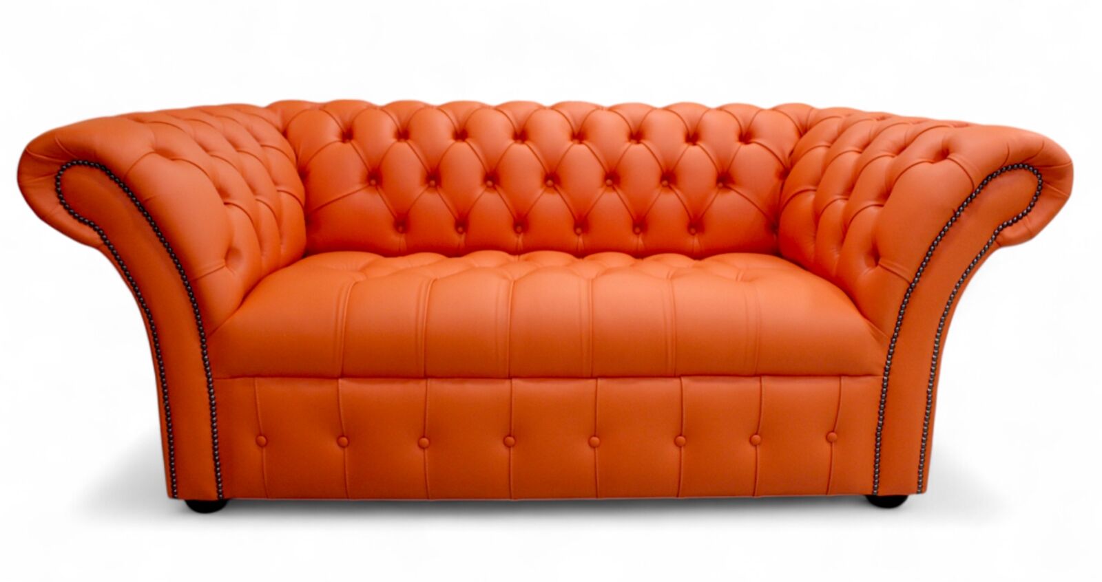 Product photograph of Chesterfield Lawrence 2 Seater Sofa Settee Buttoned Seat Flamenco Orange Leather from Designer Sofas 4U