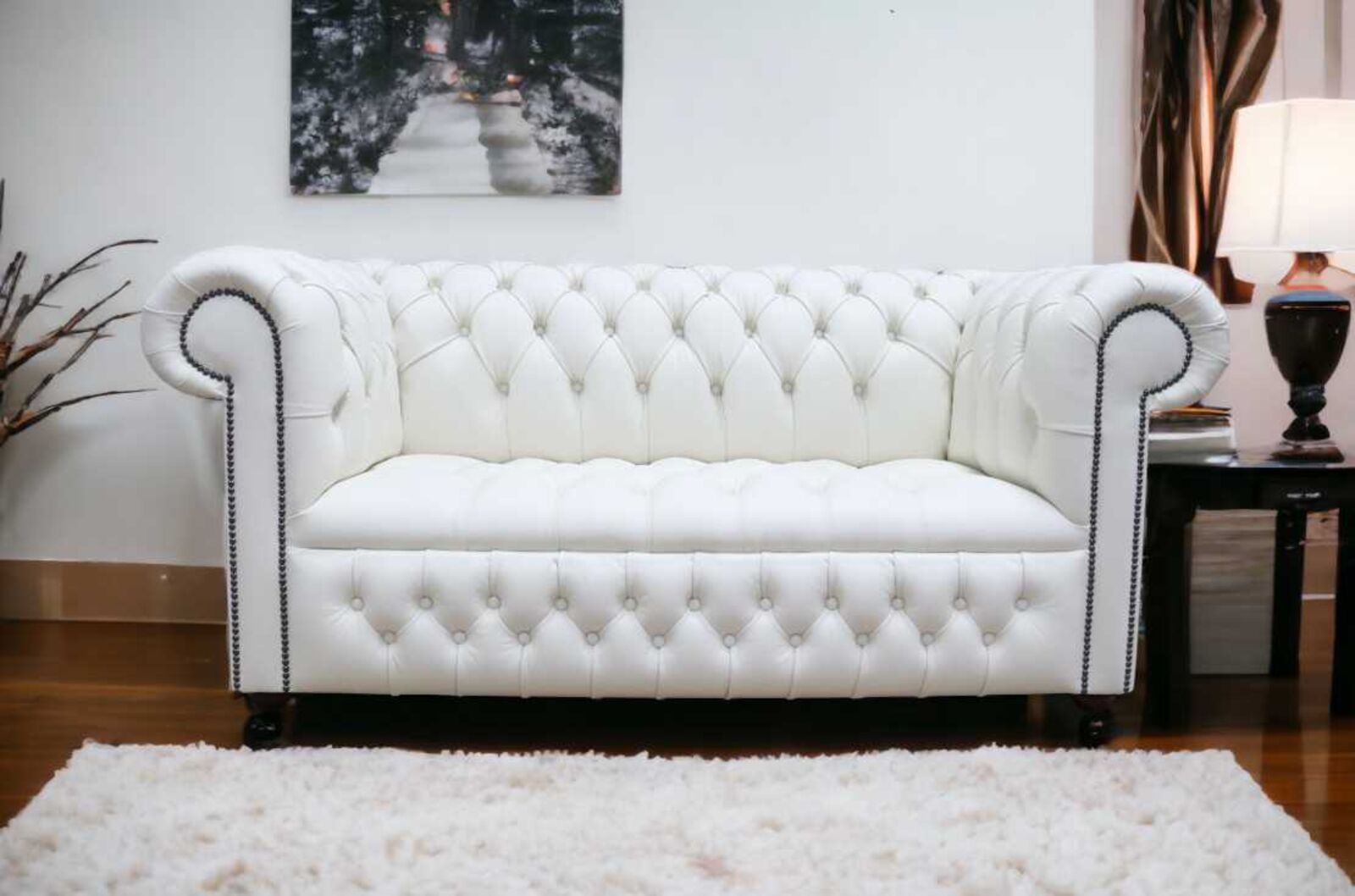 Product photograph of Chesterfield Edwardian 2 Seater Settee Sofa Buttoned Seat White Leather from Designer Sofas 4U