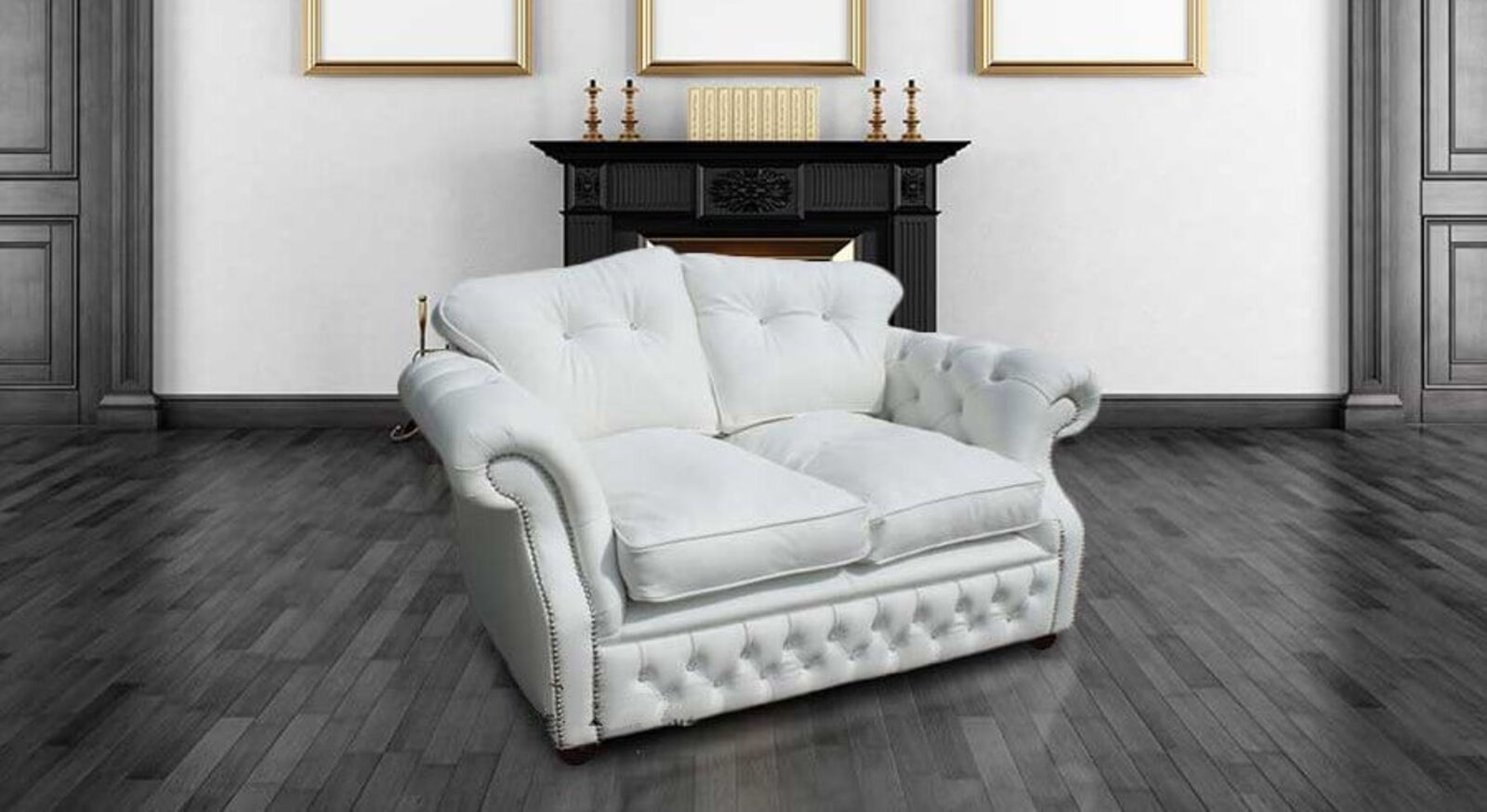 Product photograph of Era Crystal 2 Seater Sofa Settee Traditional Chesterfield White Leather from Designer Sofas 4U