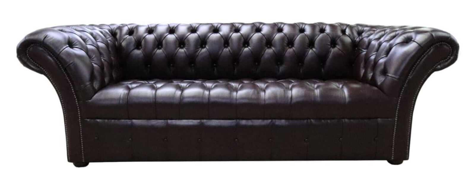 Product photograph of Chesterfield 3 Seater Balmoral Buttoned Seat Leather Sofa Antique Brown No Rub Off from Designer Sofas 4U