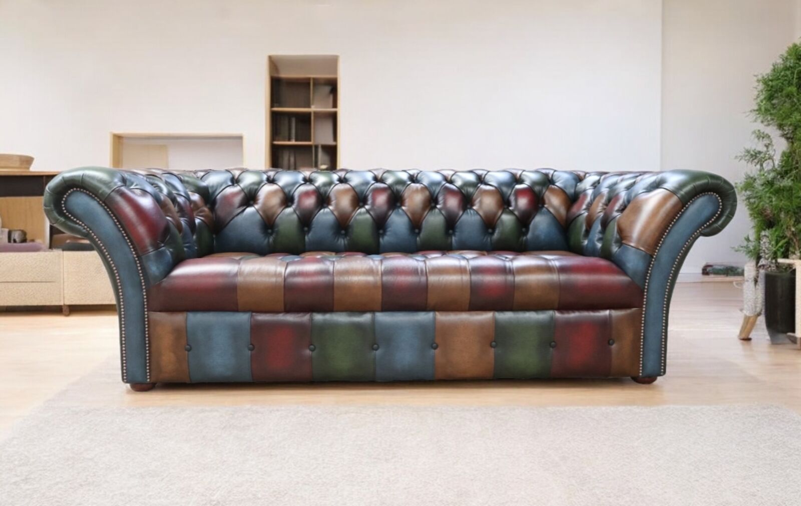 Product photograph of Chesterfield Balmoral Patchwork Antique 3 Seater Buttoned Seat Leather Sofa from Designer Sofas 4U