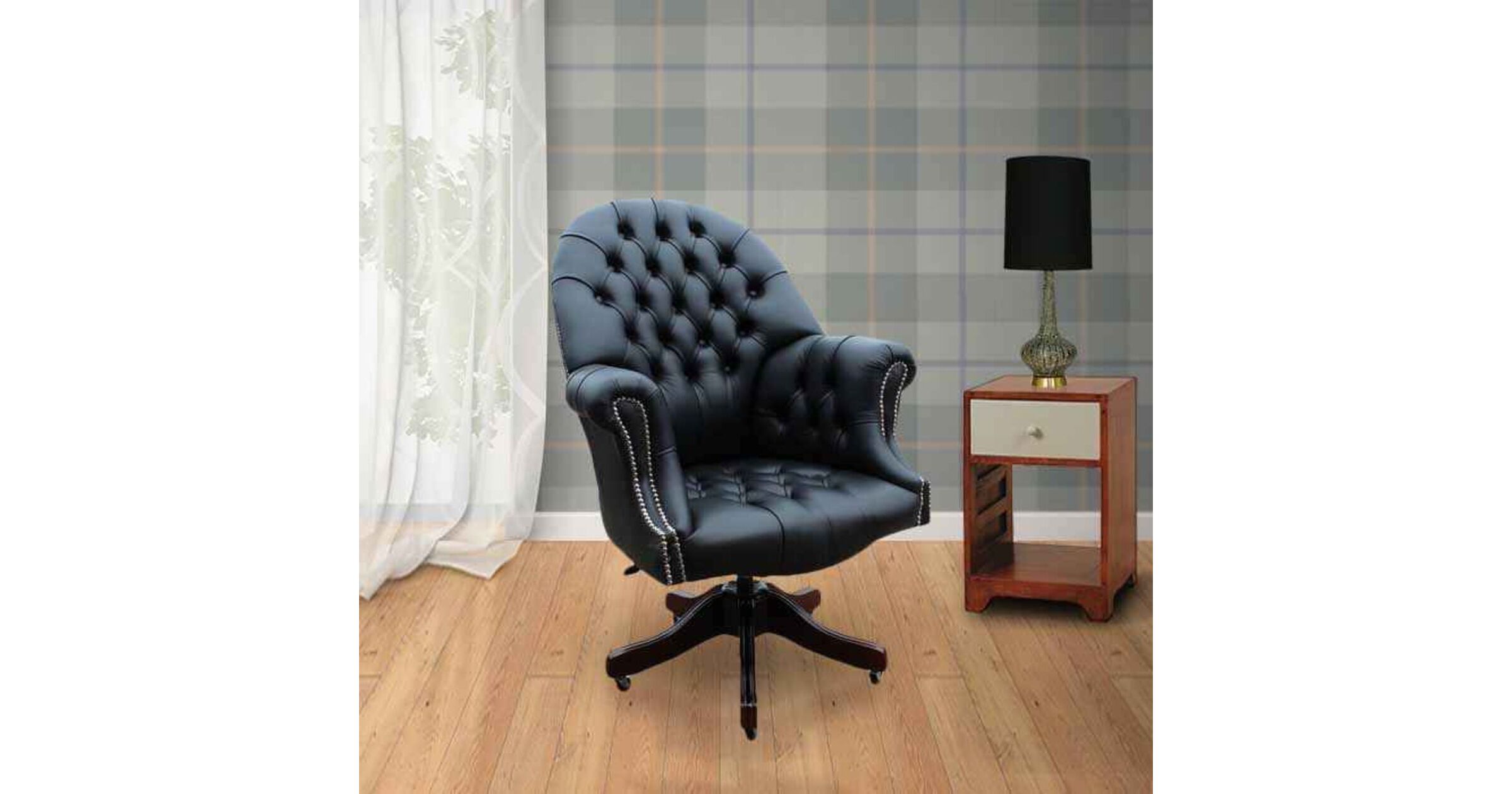 Buy black leather Chesterfield Directors office chair