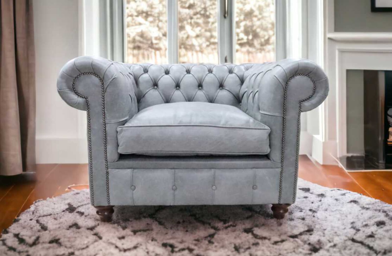 Product photograph of Chesterfield Alfie Xl Low Back Club Armchair Vintage Ash Grey Cracked Wax Leather from Designer Sofas 4U