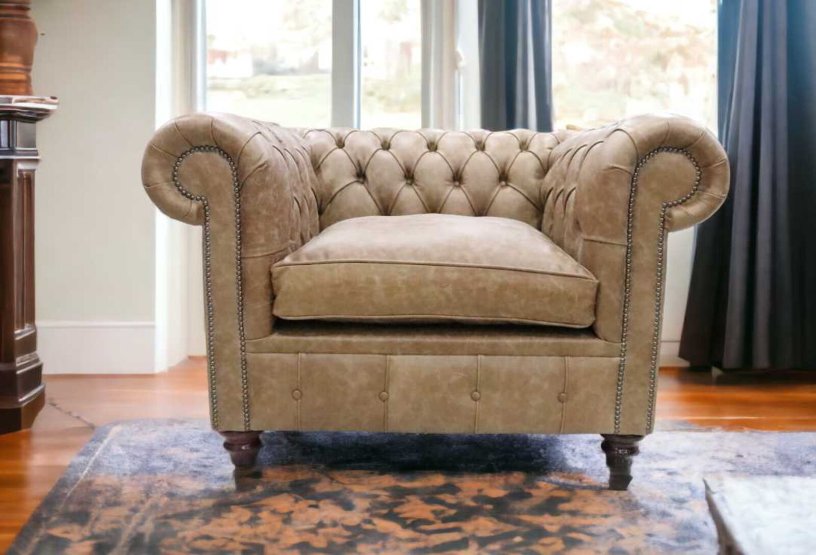 Product photograph of Chesterfield Alfie Xl Low Back Club Armchair Vintage Tan Cracked Wax Leather from Designer Sofas 4U