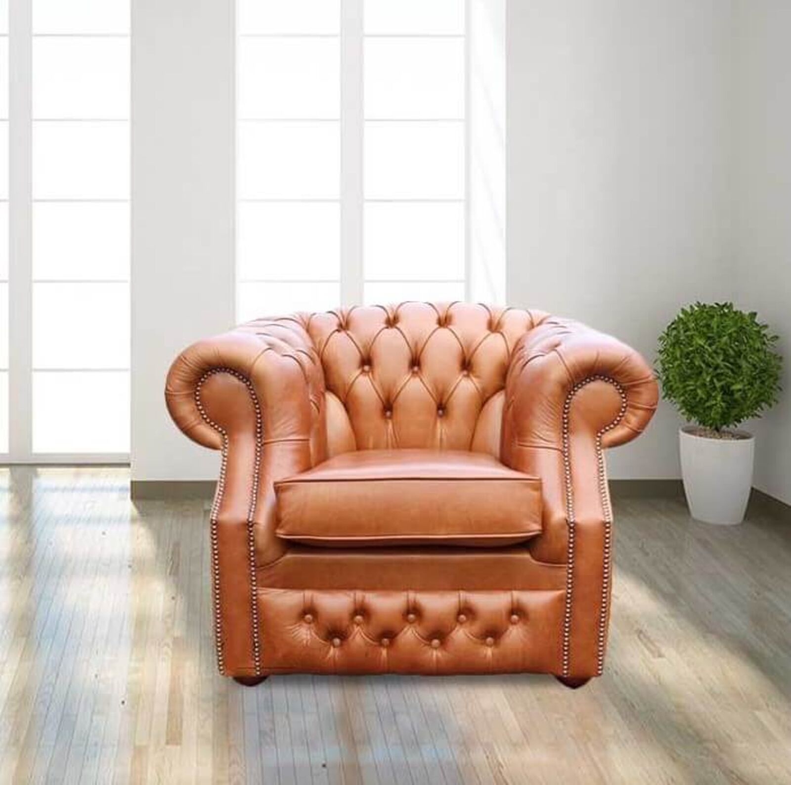 Product photograph of Chesterfield Buckingham Club Armchair Aniline Old English Tan Real Leather from Designer Sofas 4U