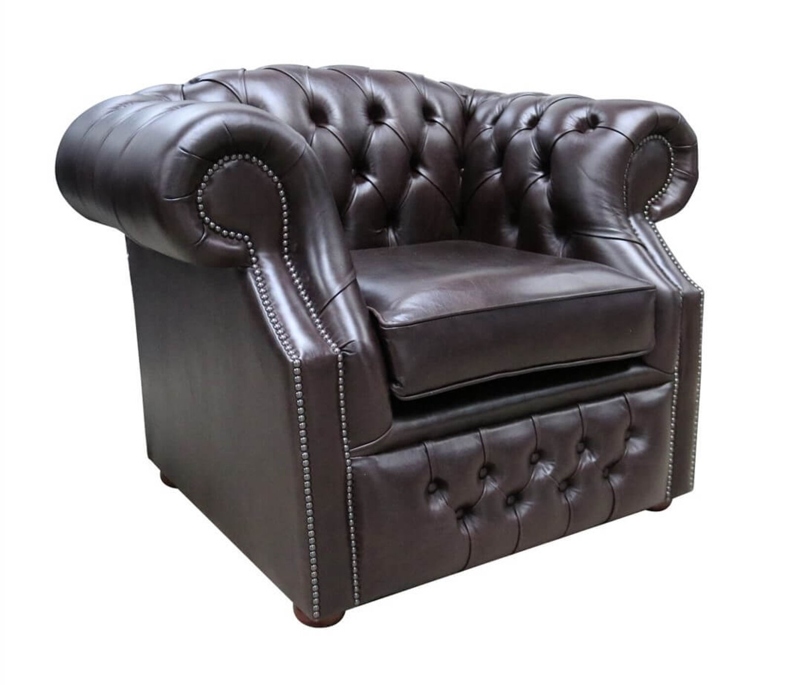 Product photograph of Chesterfield Buckingham Club Armchair Aniline Old English Smoke Leather 2 Quot Base Height from Designer Sofas 4U