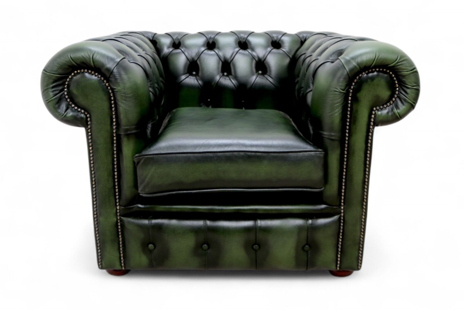 Product photograph of Chesterfield Club Chair Antique Green Leather from Designer Sofas 4U