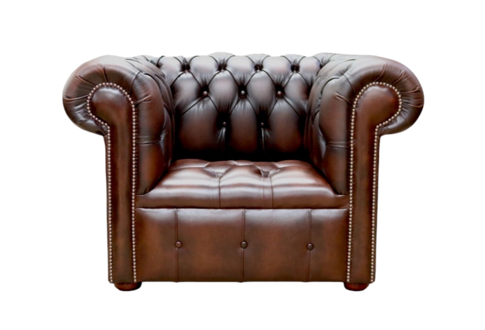 Product photograph of Chesterfield Buttoned Seat Club Chair Antique Brown Leather from Designer Sofas 4U