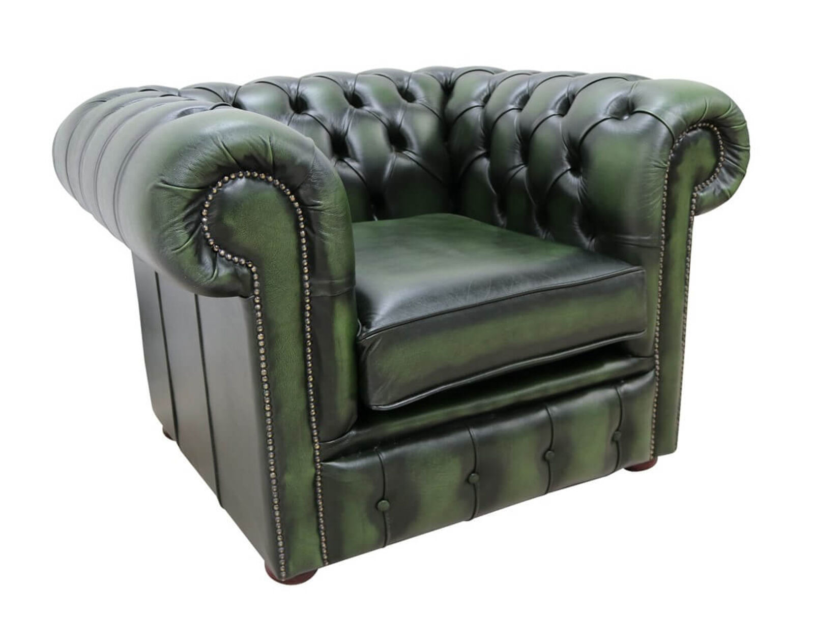 Product photograph of Chesterfield Club Chair Antique Green Leather from Designer Sofas 4U