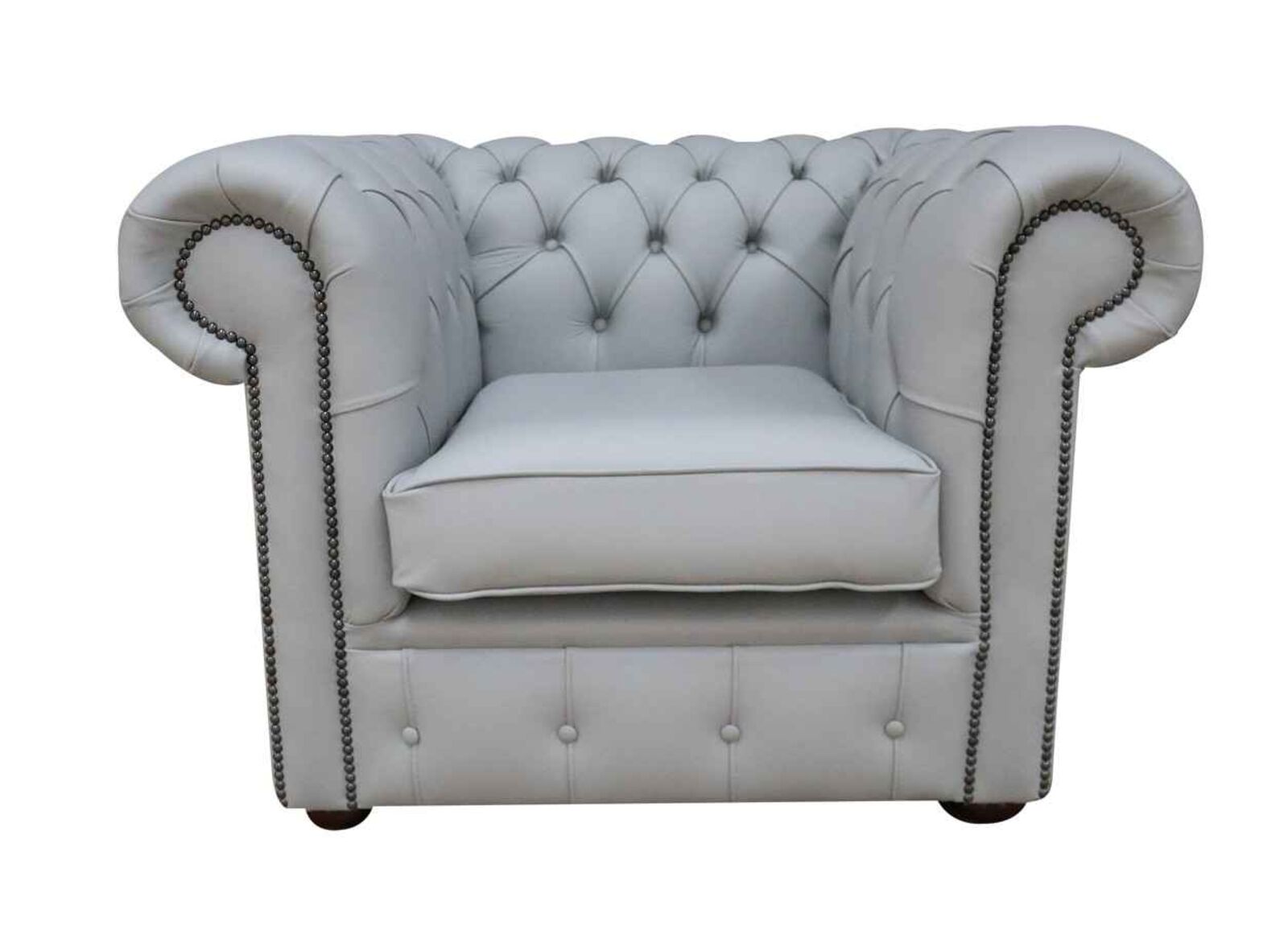 Product photograph of Chesterfield Low Back Club Chair Silver Grey Leather from Designer Sofas 4U