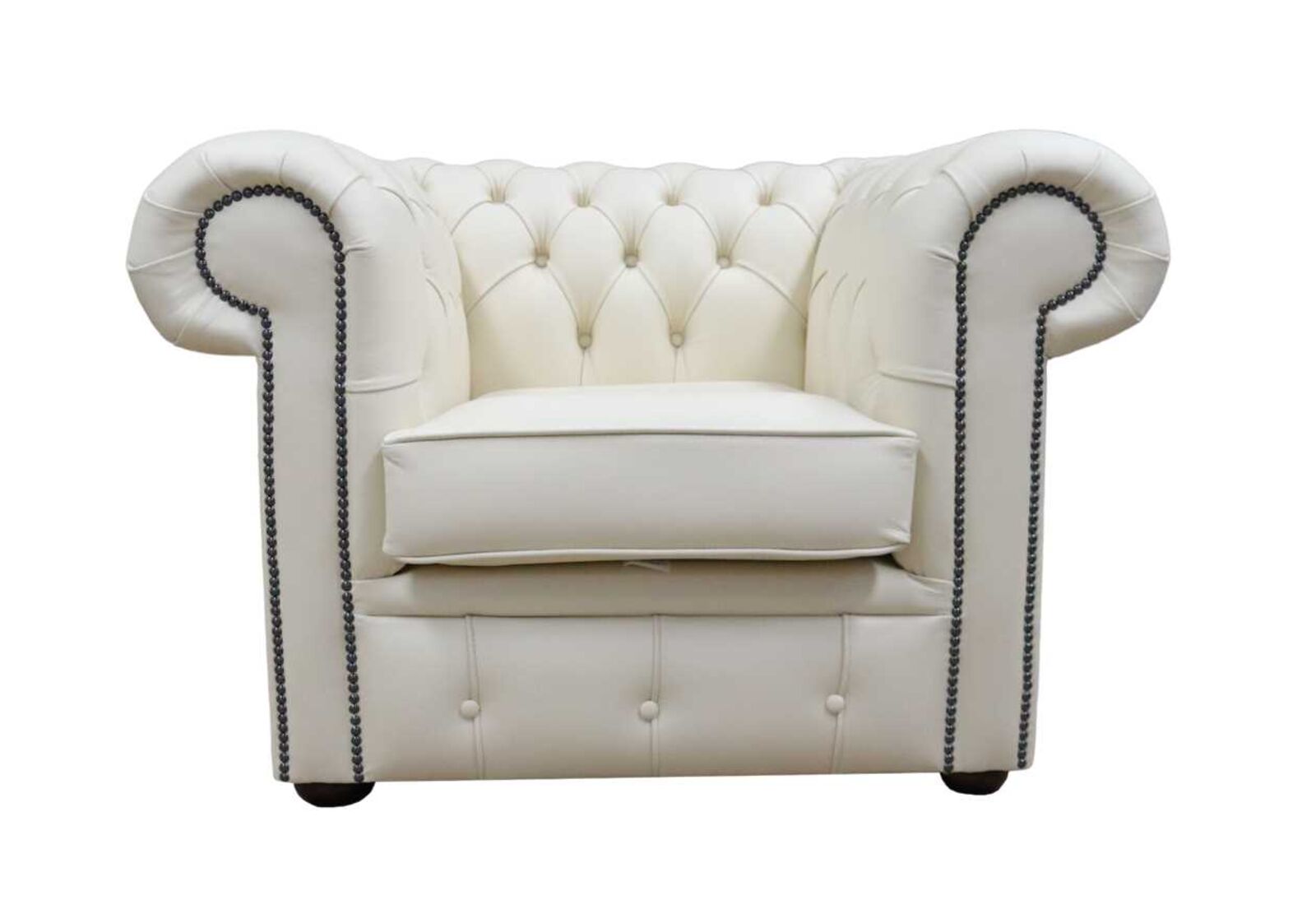 Product photograph of Chesterfield Low Back Club Armchair Cottonseed Cream Leather from Designer Sofas 4U