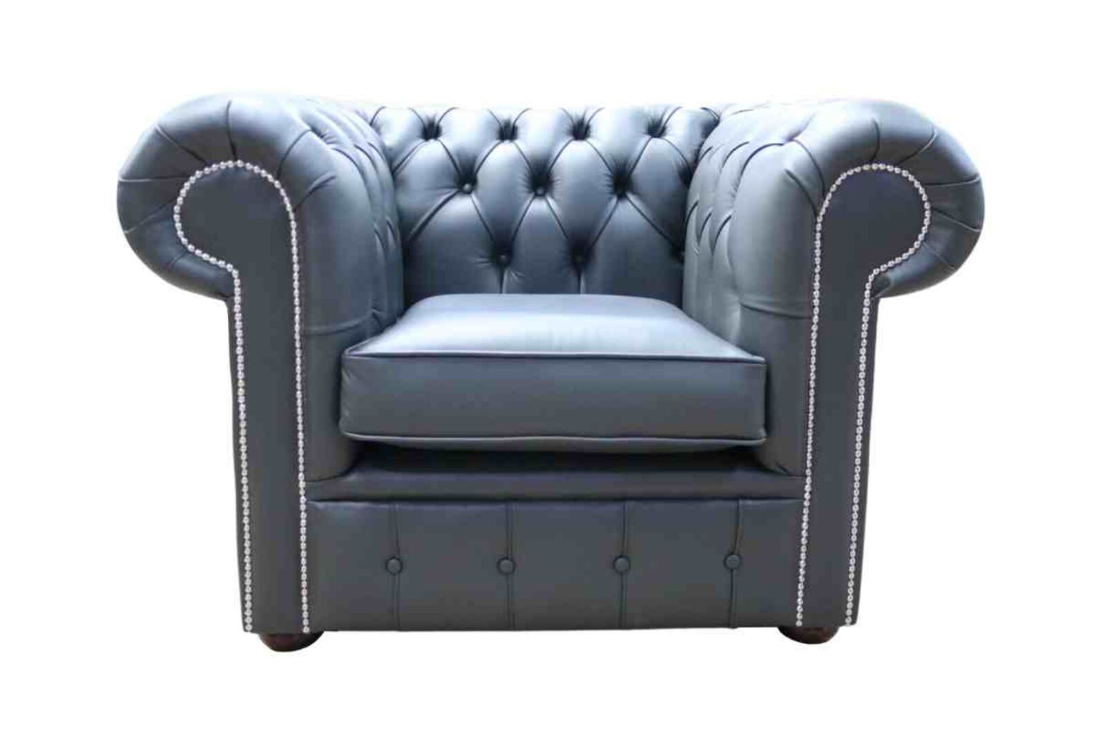 Product photograph of Chesterfield Low Back Club Armchair Steel Grey Leather Amp Hellip from Designer Sofas 4U