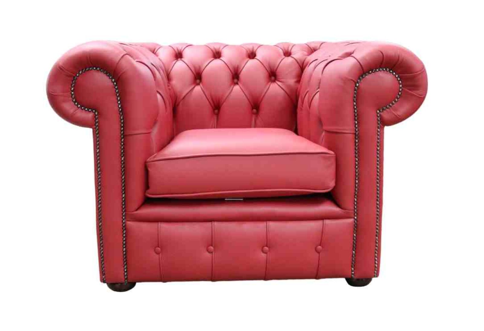 Product photograph of Chesterfield Low Back Club Chair Cherry Red Leather from Designer Sofas 4U