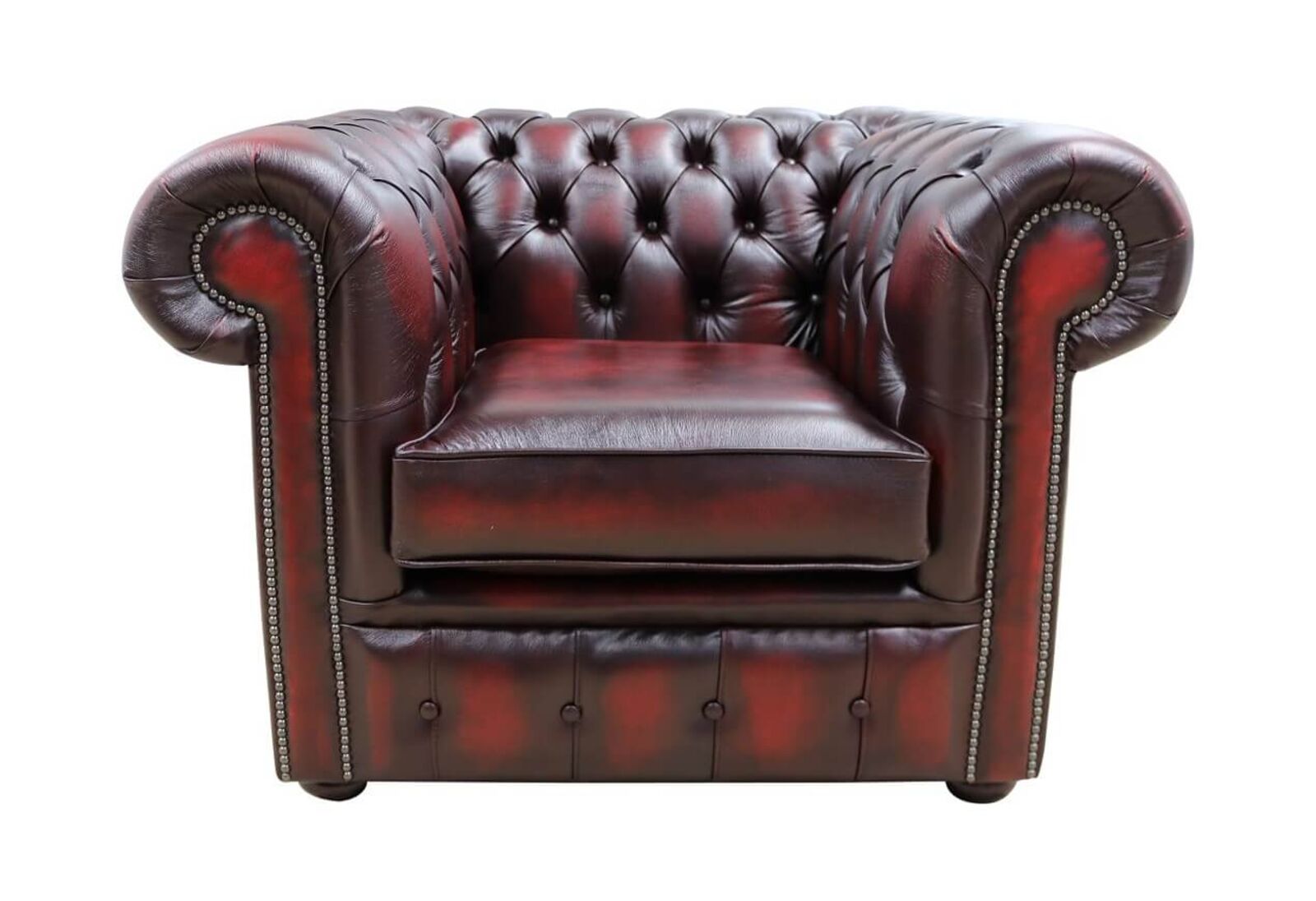 Product photograph of Chesterfield Club Chair Antique Oxblood Red Leather from Designer Sofas 4U