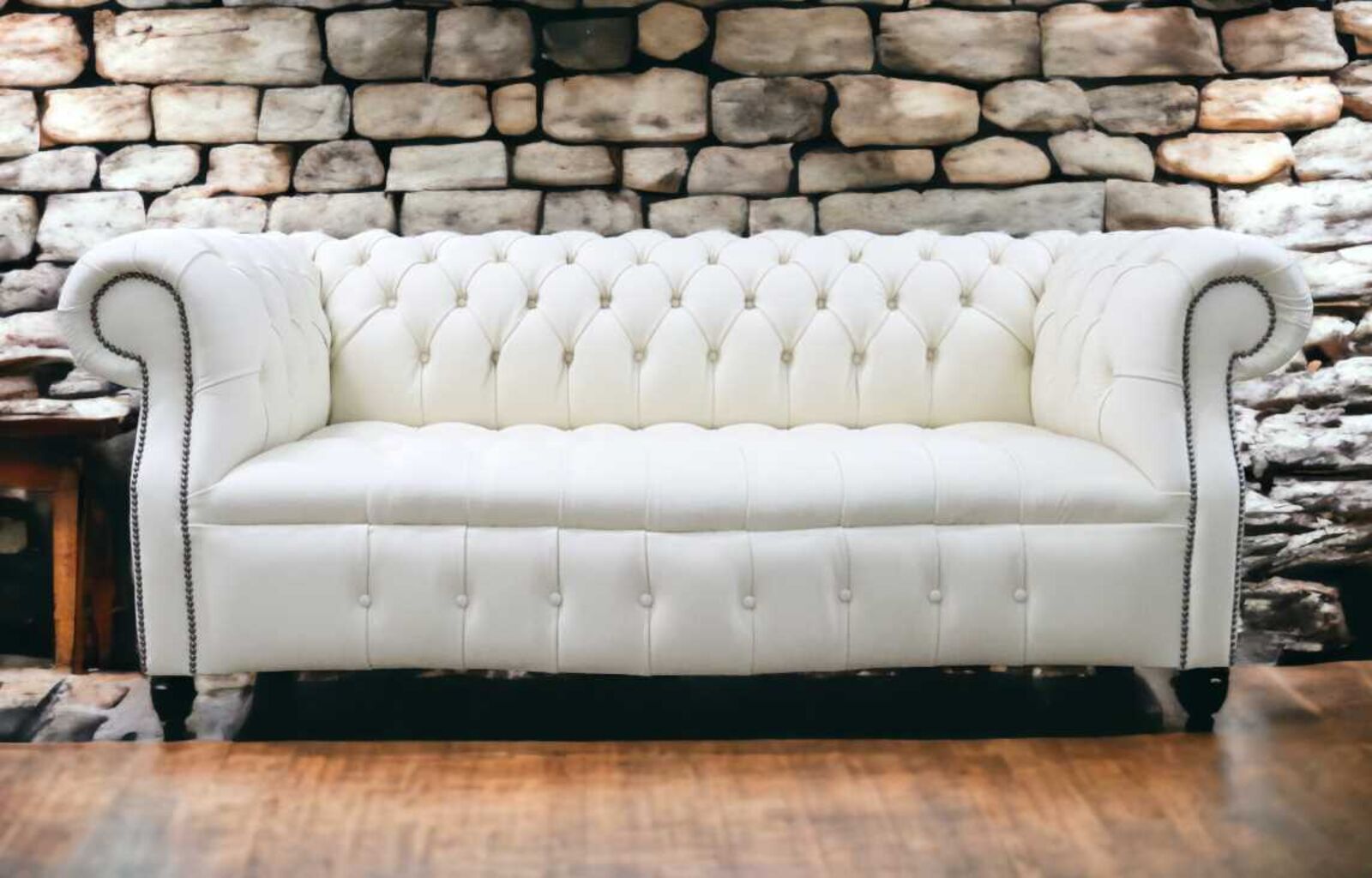 Product photograph of Chesterfield Darcy 3 Seater Shelly Cottonseed Leather Sofa Offer from Designer Sofas 4U