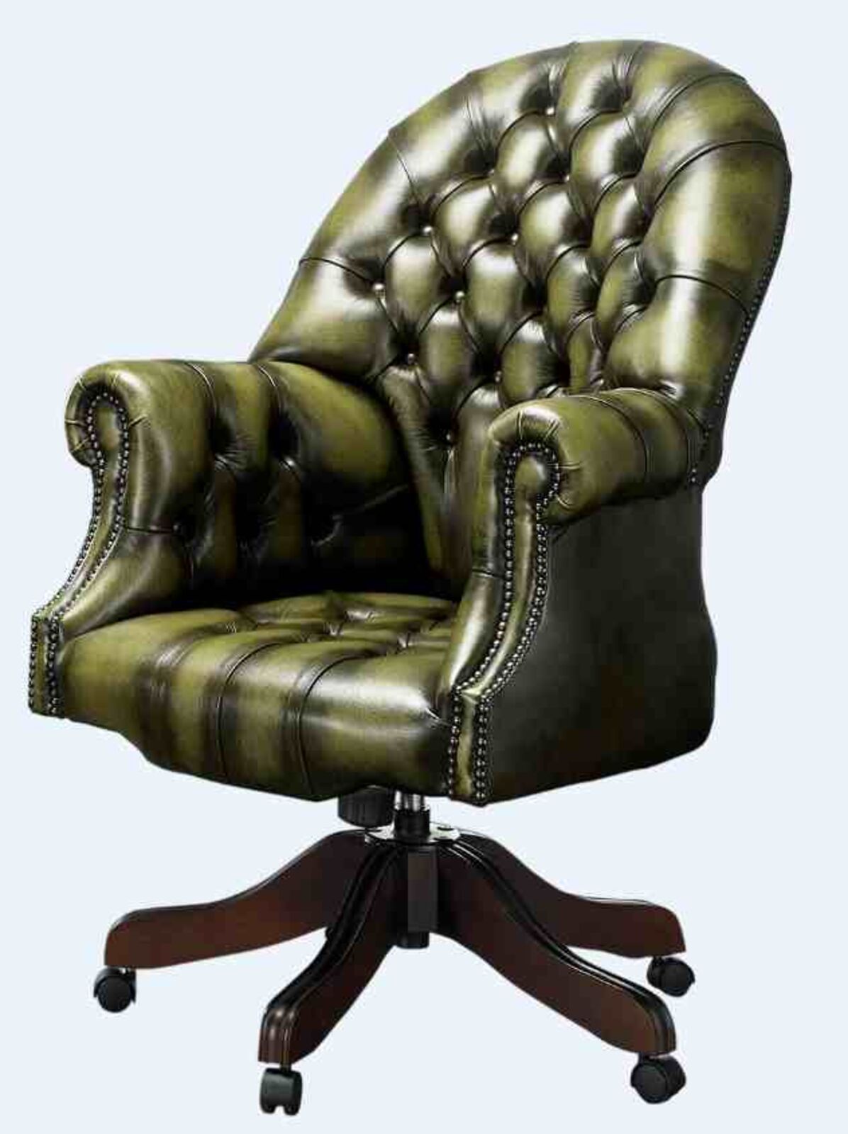 Product photograph of Chesterfield Directors Chair Antique Olive Real Leather Office Chair from Designer Sofas 4U