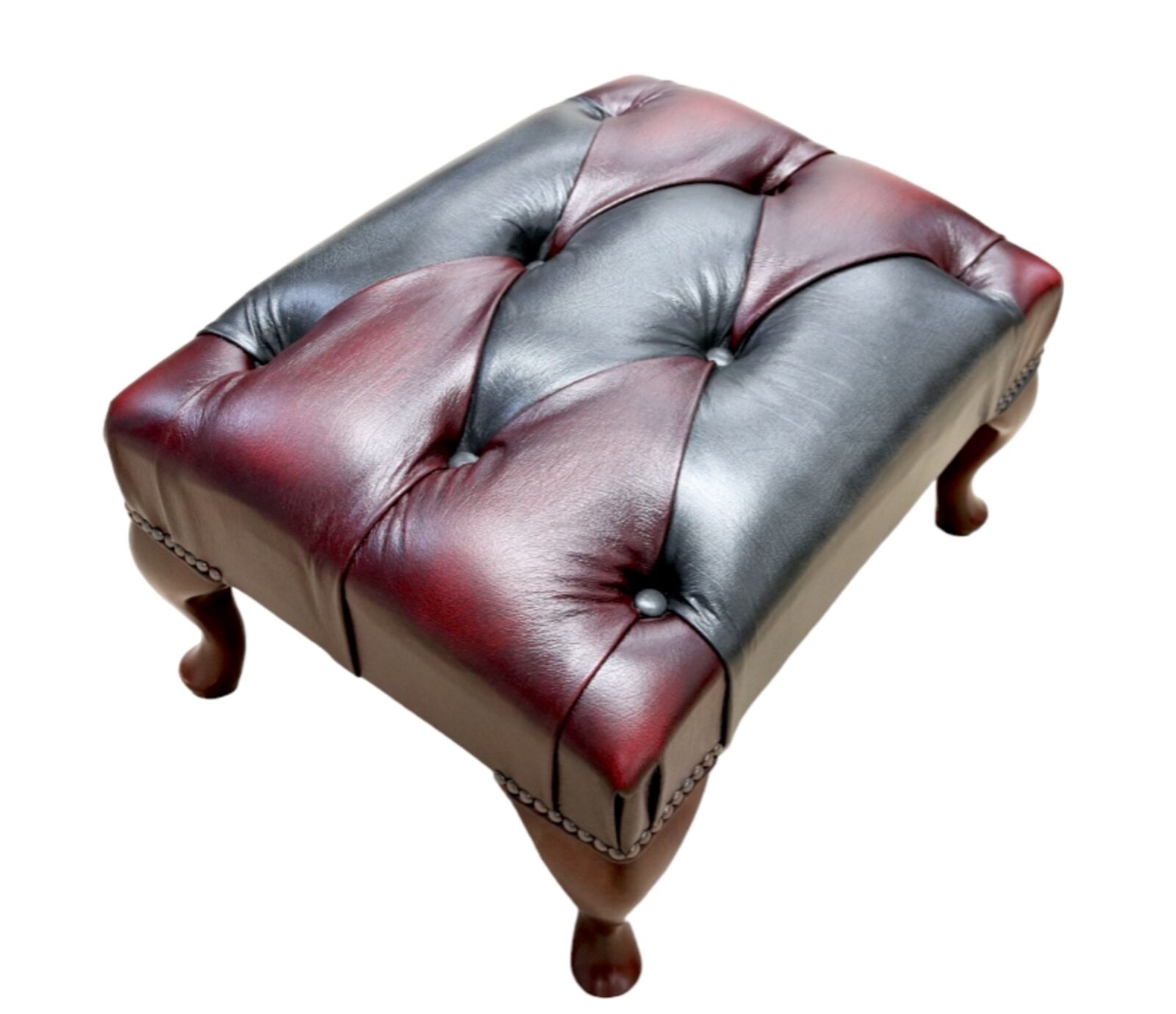 Product photograph of Chesterfield Duke Devil Queen Anne Patchwork Antique Leather Footstool from Designer Sofas 4U