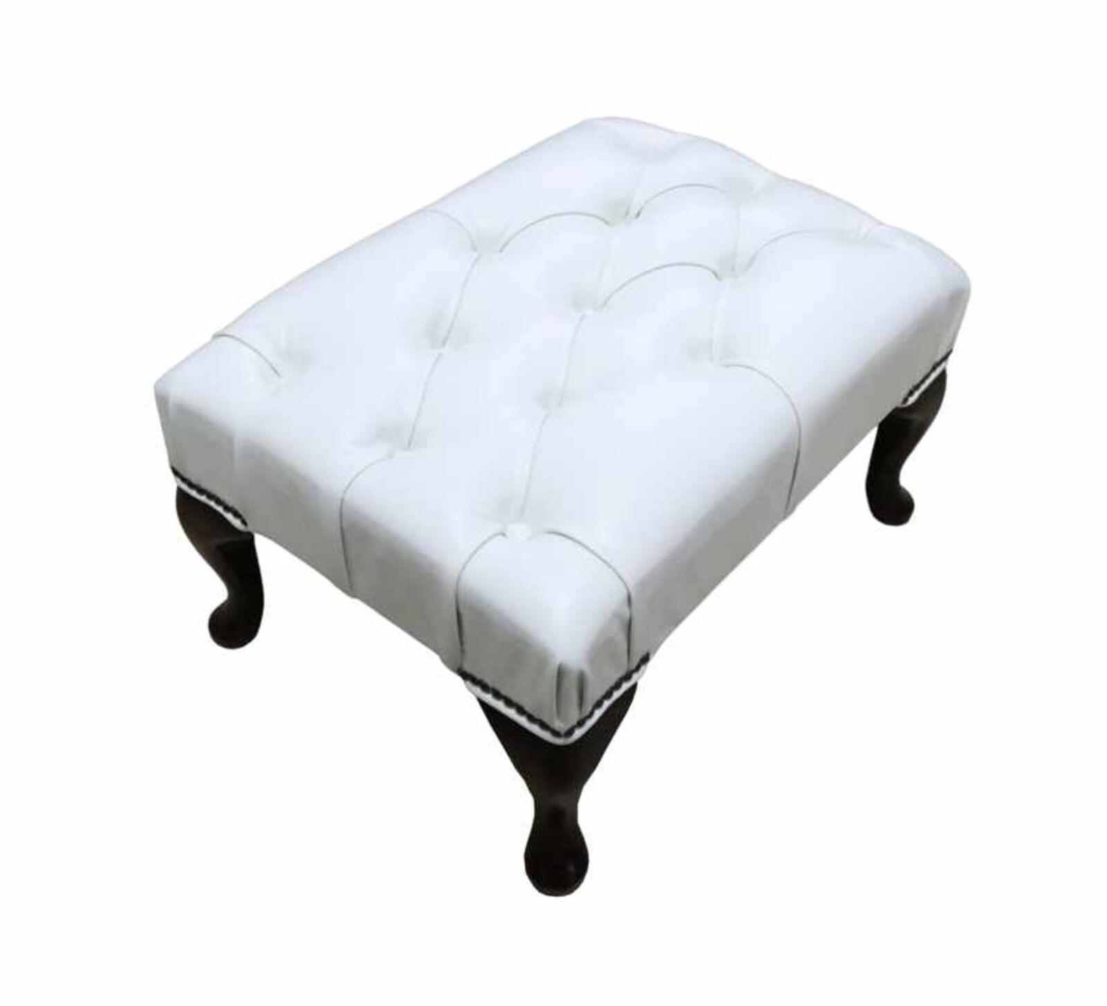 Product photograph of Chesterfield Queen Anne Footstool Uk Manufactured Old English Smoke Real Leather from Designer Sofas 4U