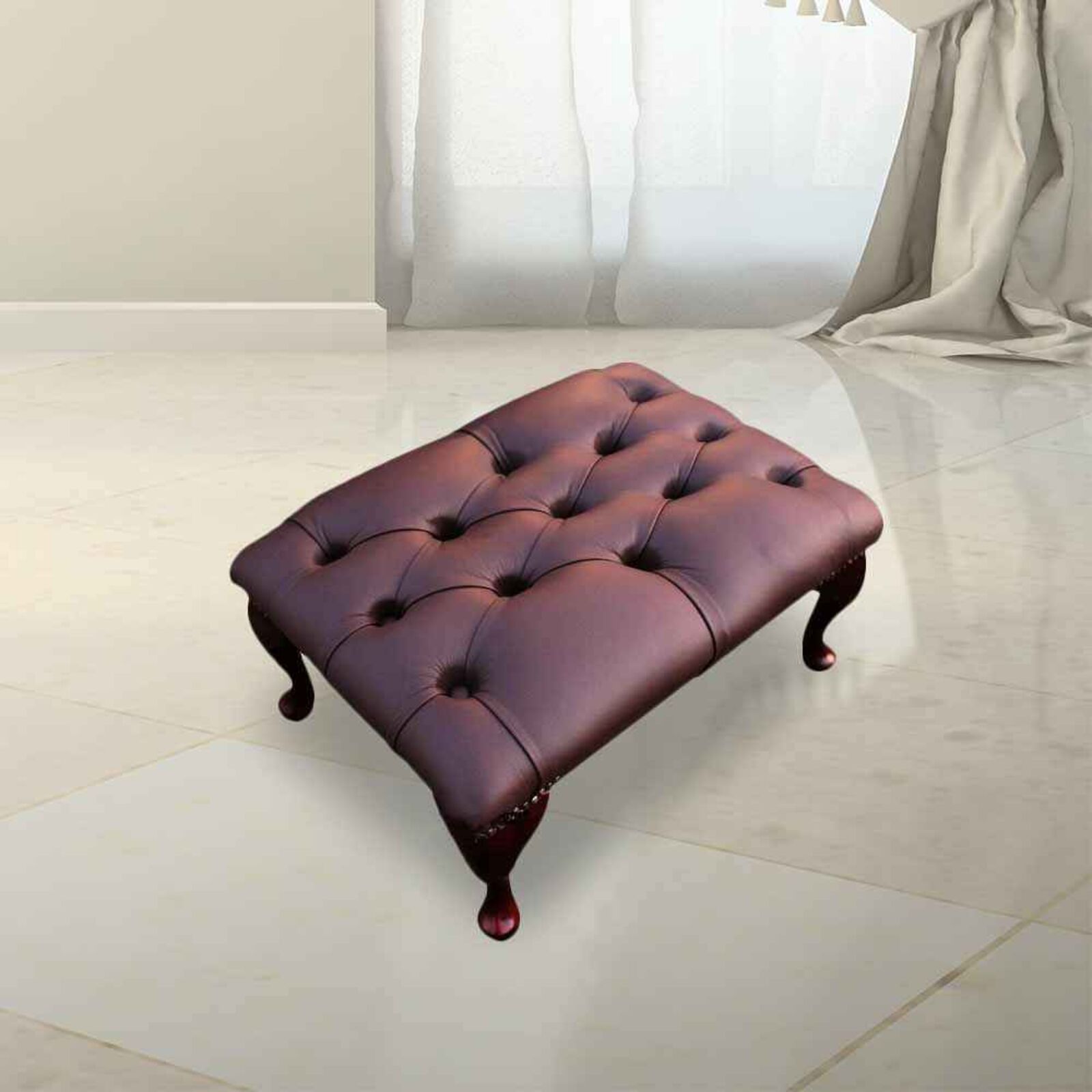 Product photograph of Chesterfield Queen Anne Footstool Uk Manufactured Shelly Dark Chocolate Real Leather from Designer Sofas 4U