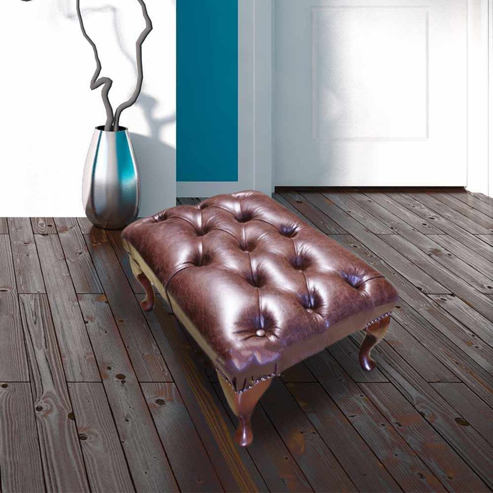Product photograph of Premium Old English Brown Leather Chesterfield Queen Anne Footstool Designersofas4u from Designer Sofas 4U