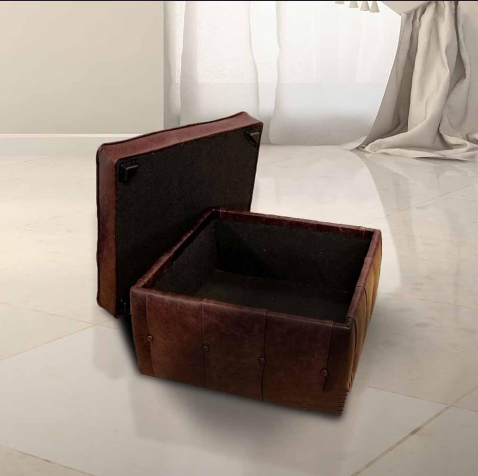 Product photograph of Chesterfield Storage Footstool Pouffe Uk Manufactured Old English Brown from Designer Sofas 4U