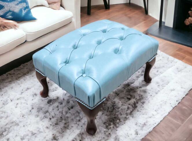 Chesterfield Footstool With Queen Anne Legs in Genuine Antique Patchwork  Leather 