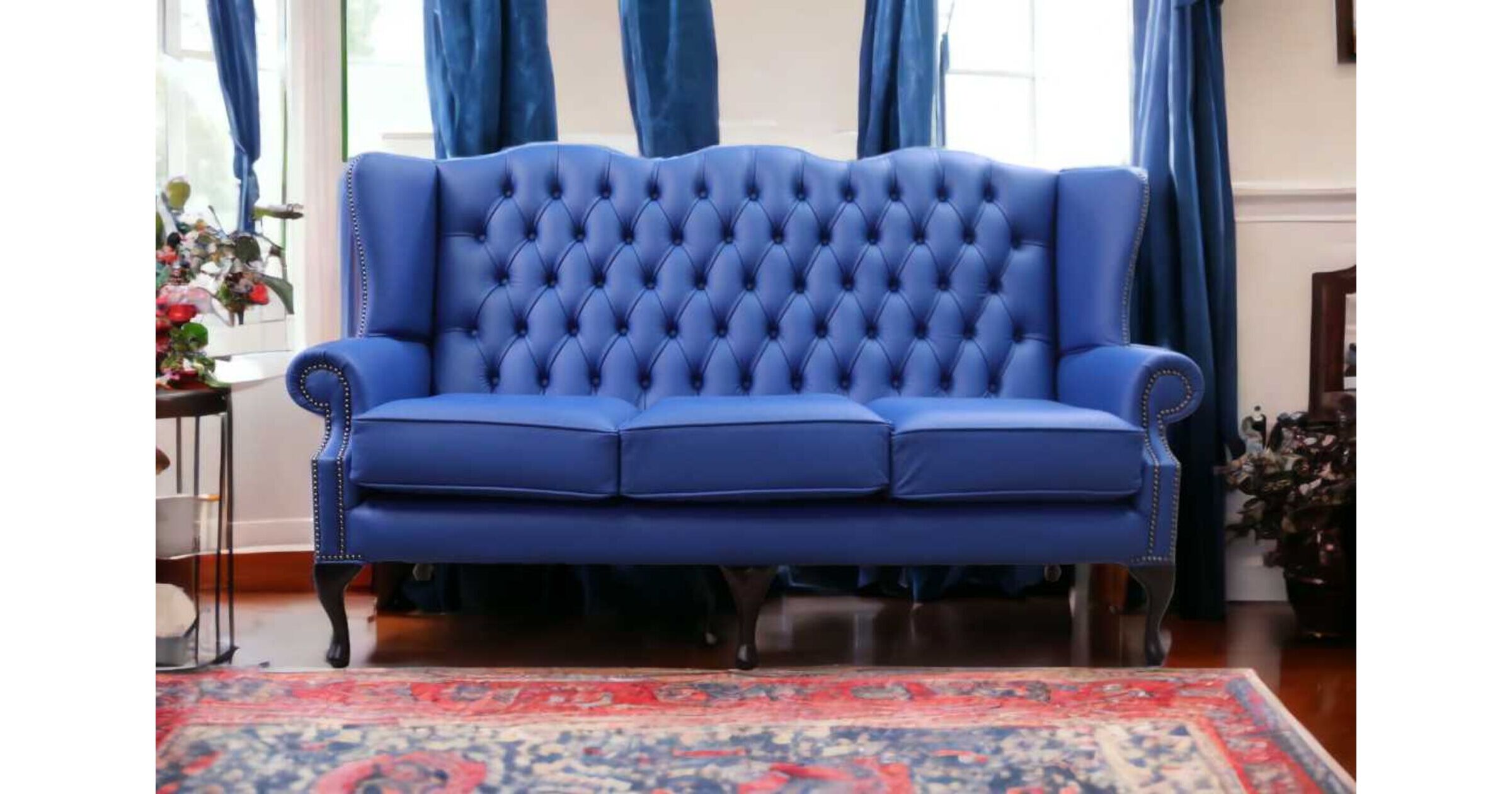 Ultramarine Blue Chesterfield 3 Seater High Back sofa DesignerSofas4U