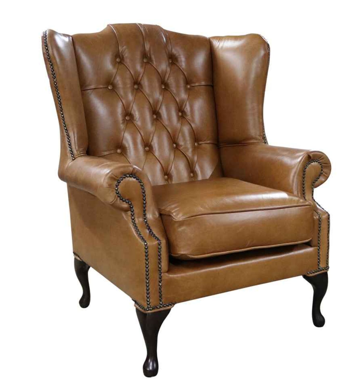 Product photograph of Old English Tan Leather Chesterfield Bloomsbury Flat Wing High Back Wing Chair Designersofas4u from Designer Sofas 4U