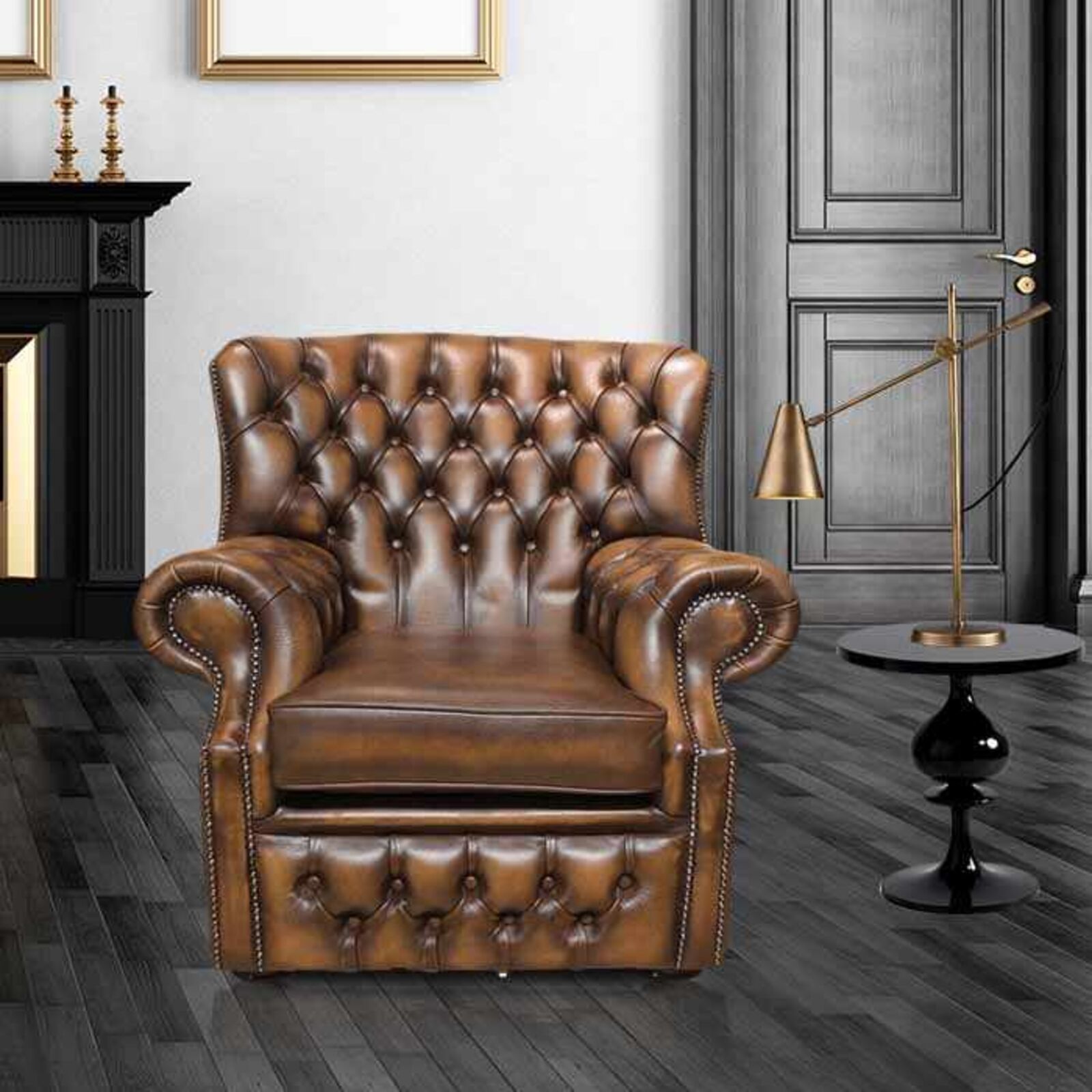 Product photograph of Chesterfield Abbot High Back Wing Chair Antique Tan Uk Manufactured Armchair from Designer Sofas 4U