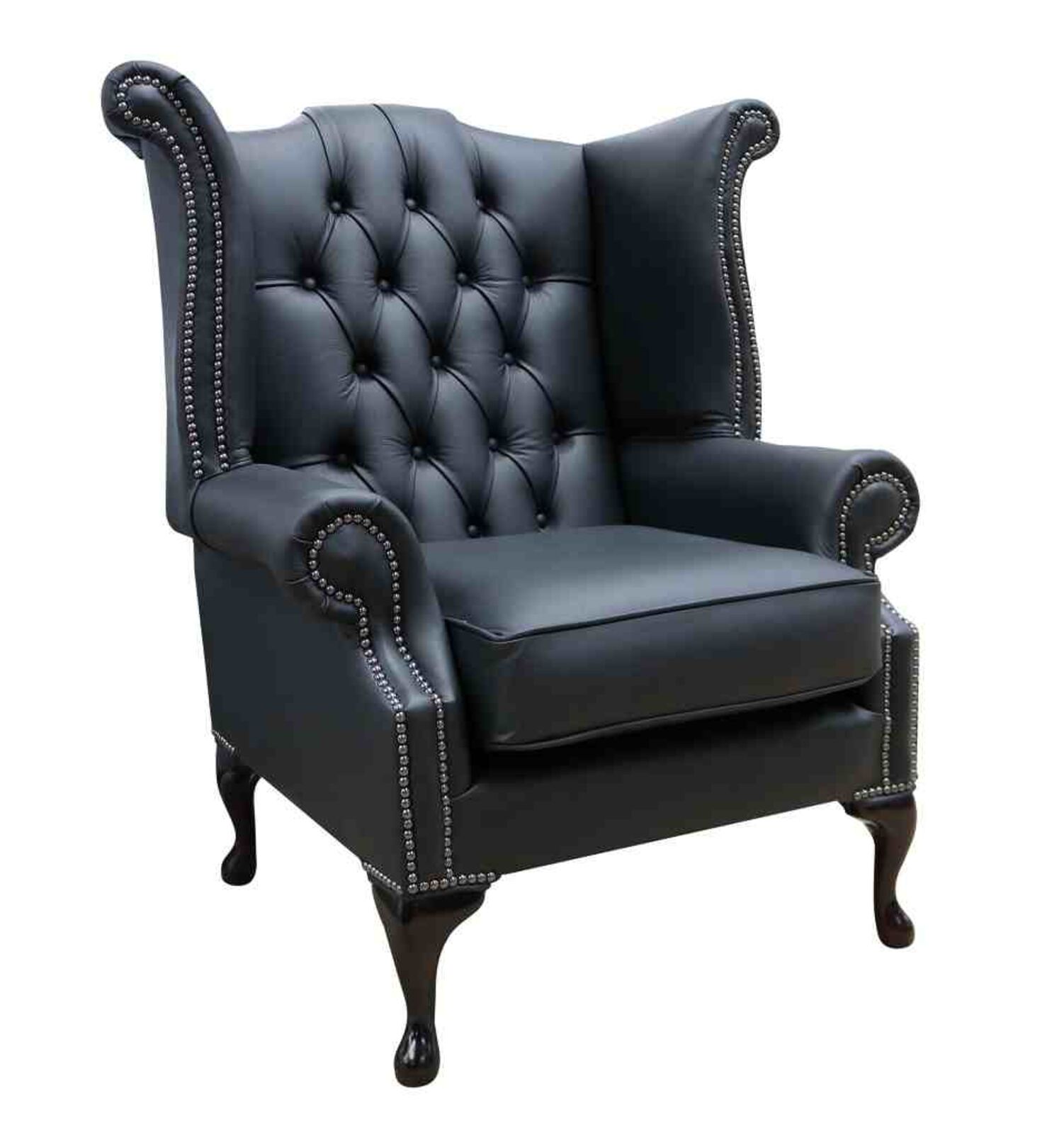 Product photograph of Chesterfield Black Leather Wing Chair from Designer Sofas 4U