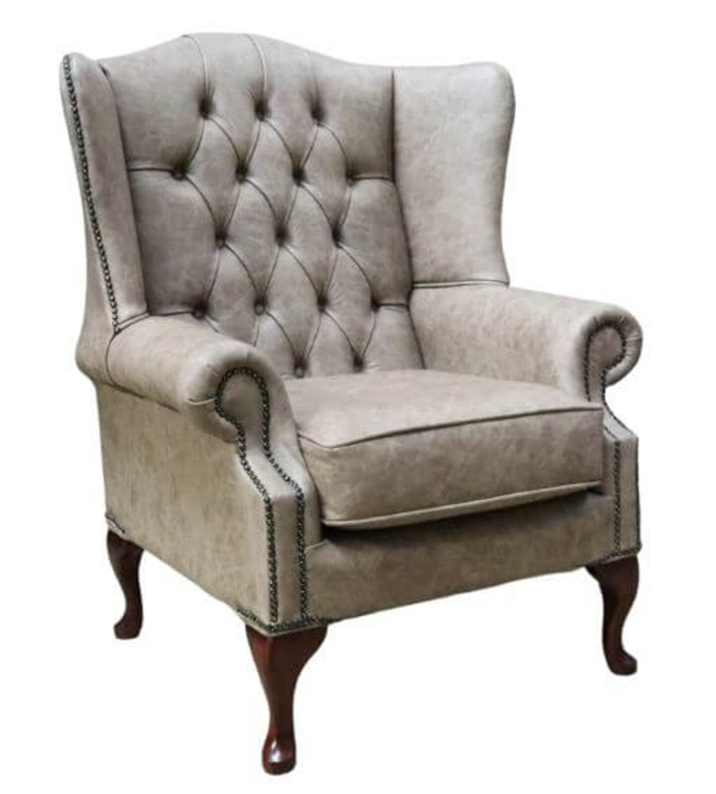 Product photograph of Chesterfield Bloomsbury Flat Wing Queen Anne High Back Wing Chair Saloon Hare Leather from Designer Sofas 4U
