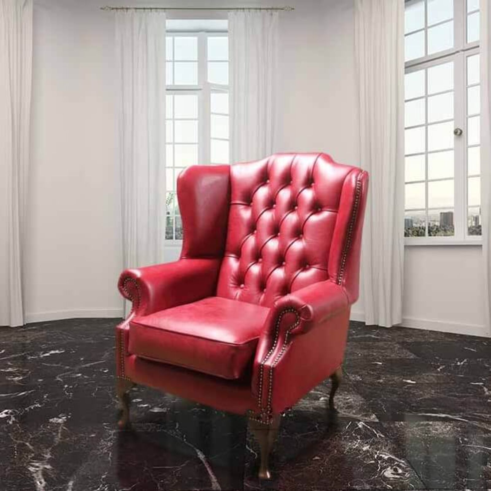 Product photograph of Chesterfield Georgian High Back Wing Chair Uk Manufactured Old English Gamay from Designer Sofas 4U
