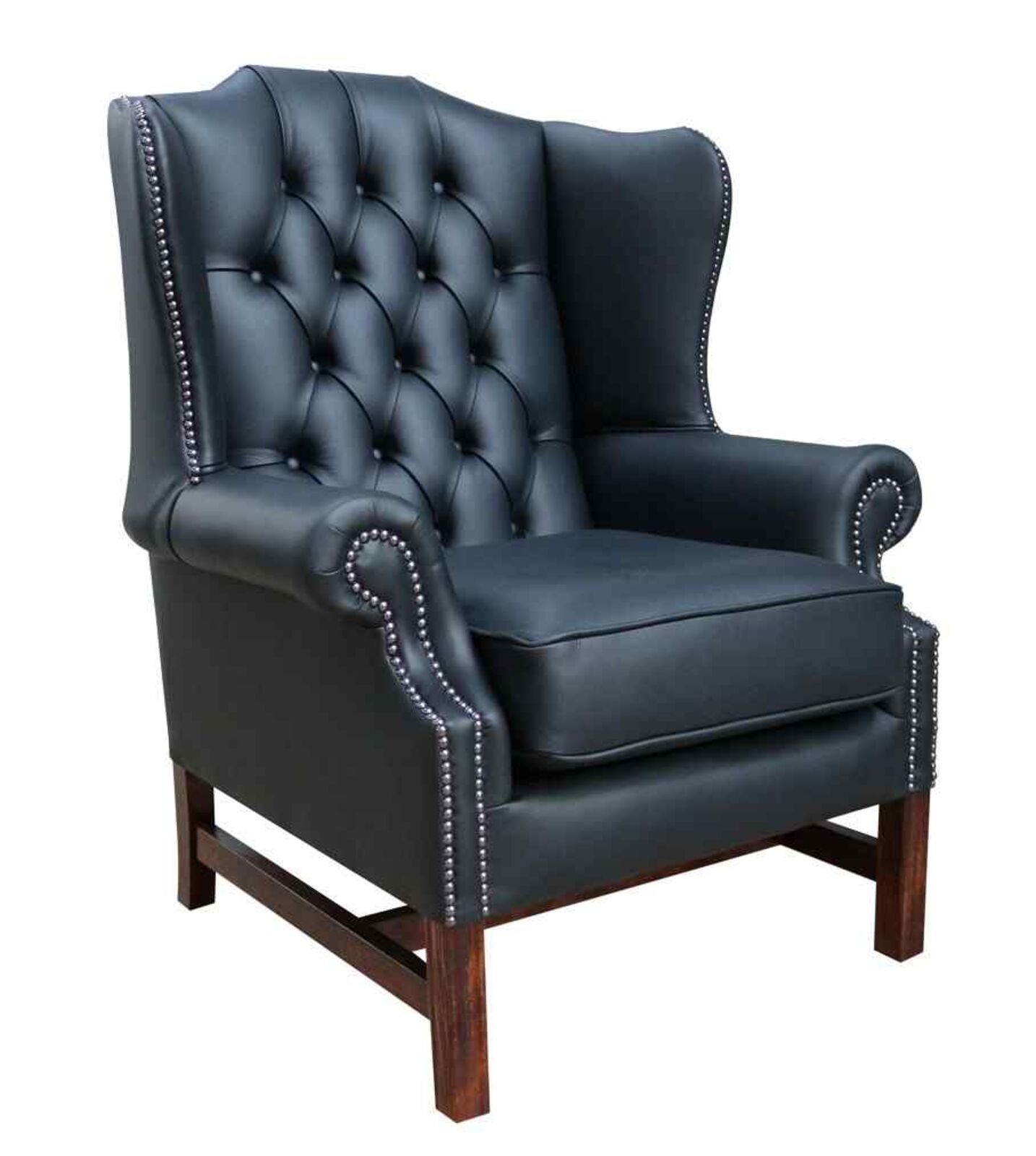 Product photograph of Chesterfield Georgian High Back Wing Chair Black Leather from Designer Sofas 4U