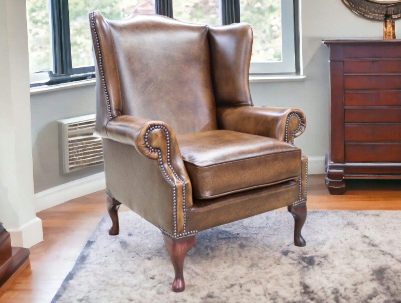 Product photograph of Chesterfield Flat Wing Saxon Mallory High Back Wing Chair Antique Tan Leather from Designer Sofas 4U