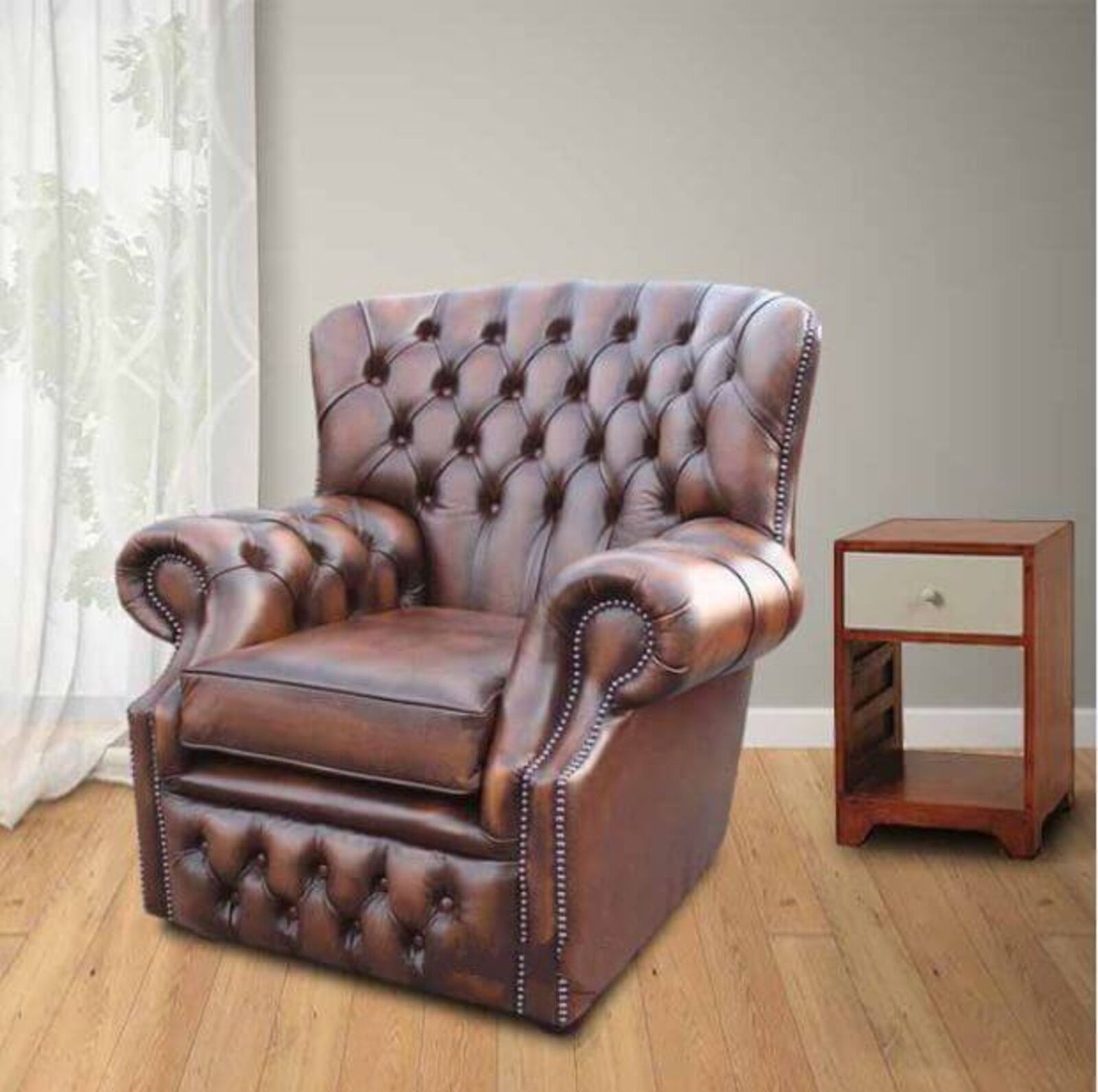 Product photograph of Chesterfield Monks High Back Wing Chair Antique Brown Uk Manufactured Armchair from Designer Sofas 4U