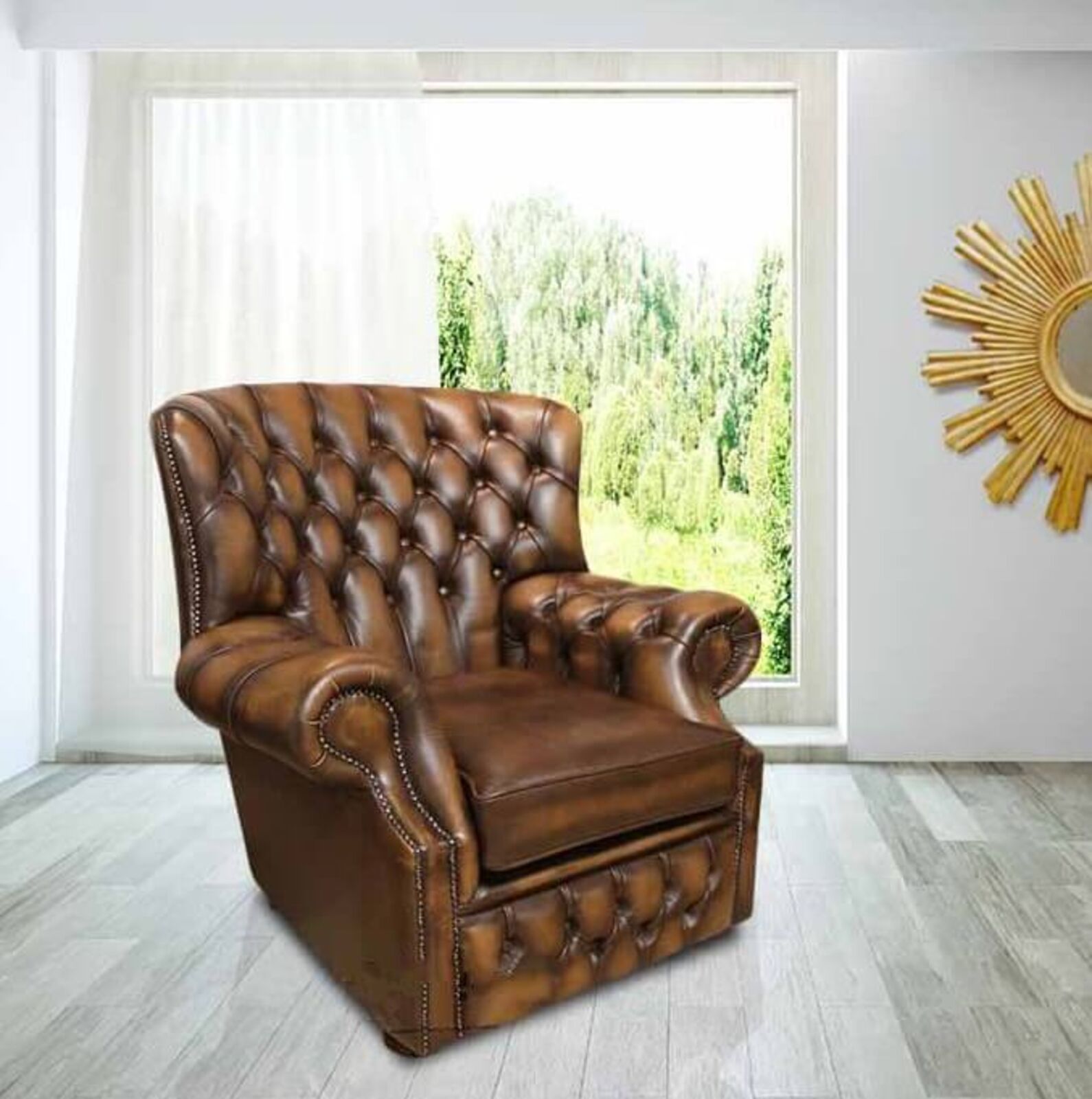 Product photograph of Chesterfield Monks High Back Wing Chair Antique Tan Uk Manufactured Armchair Stock from Designer Sofas 4U