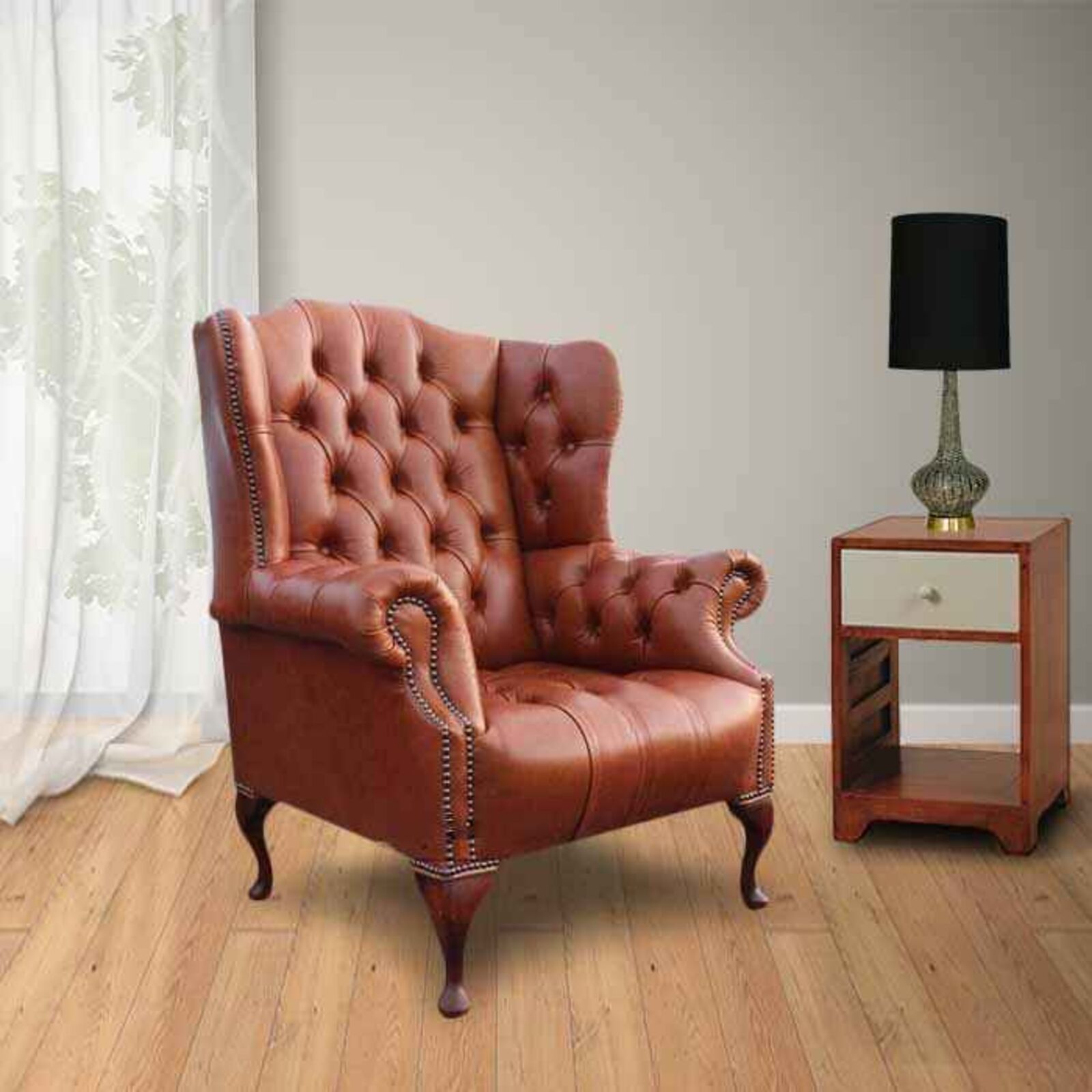 Product photograph of Chesterfield Oxford High Back Wing Chair Uk Manufactured Old English Saddle from Designer Sofas 4U