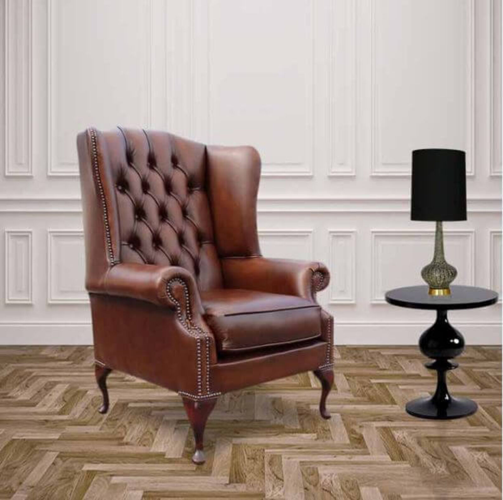 Product photograph of Chesterfield Prince S Mallory Flat Wing High Back Wing Chair Uk Manufactured Antique Tan Leather from Designer Sofas 4U