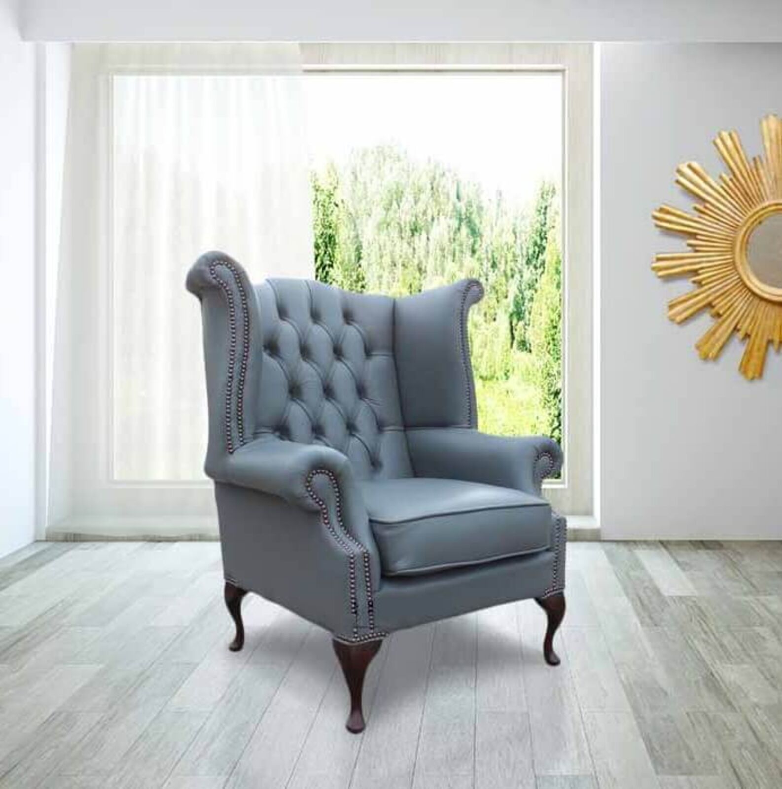 Product photograph of Belvedere Chesterfield Leather Queen Anne Armchair from Designer Sofas 4U