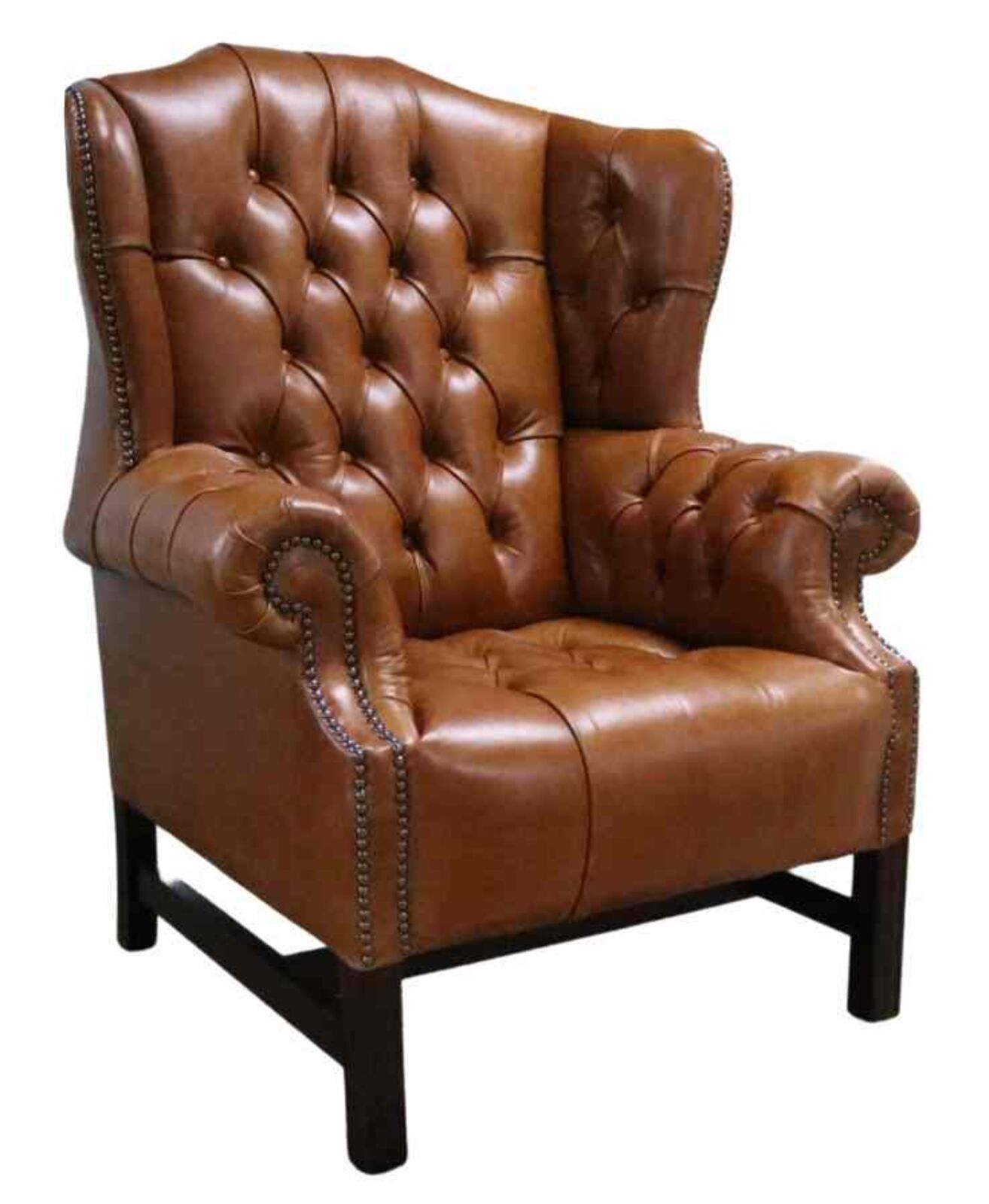 Product photograph of Old English Bruciato Leather Chesterfield Churchill High Back Wing Chair Designersofas4u from Designer Sofas 4U