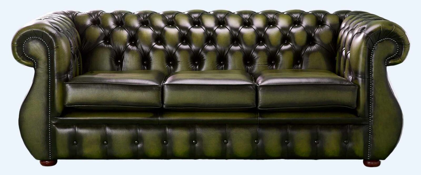 Product photograph of Chesterfield Kimberley Antique Olive Green Leather 3 Seater Sofa Offer from Designer Sofas 4U