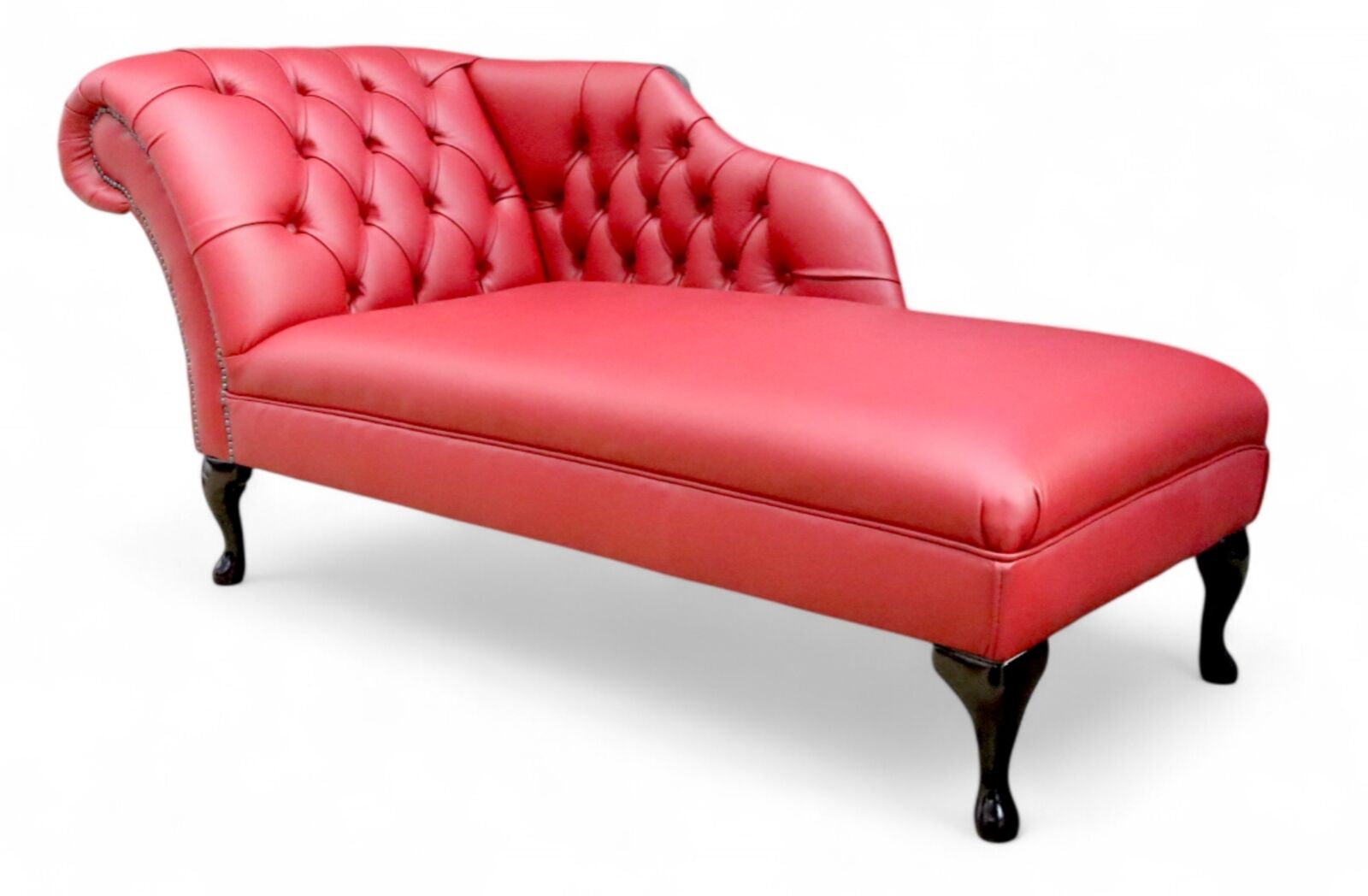 Product photograph of Chesterfield Leather Chaise Lounge Day Bed Flame Red Leather from Designer Sofas 4U