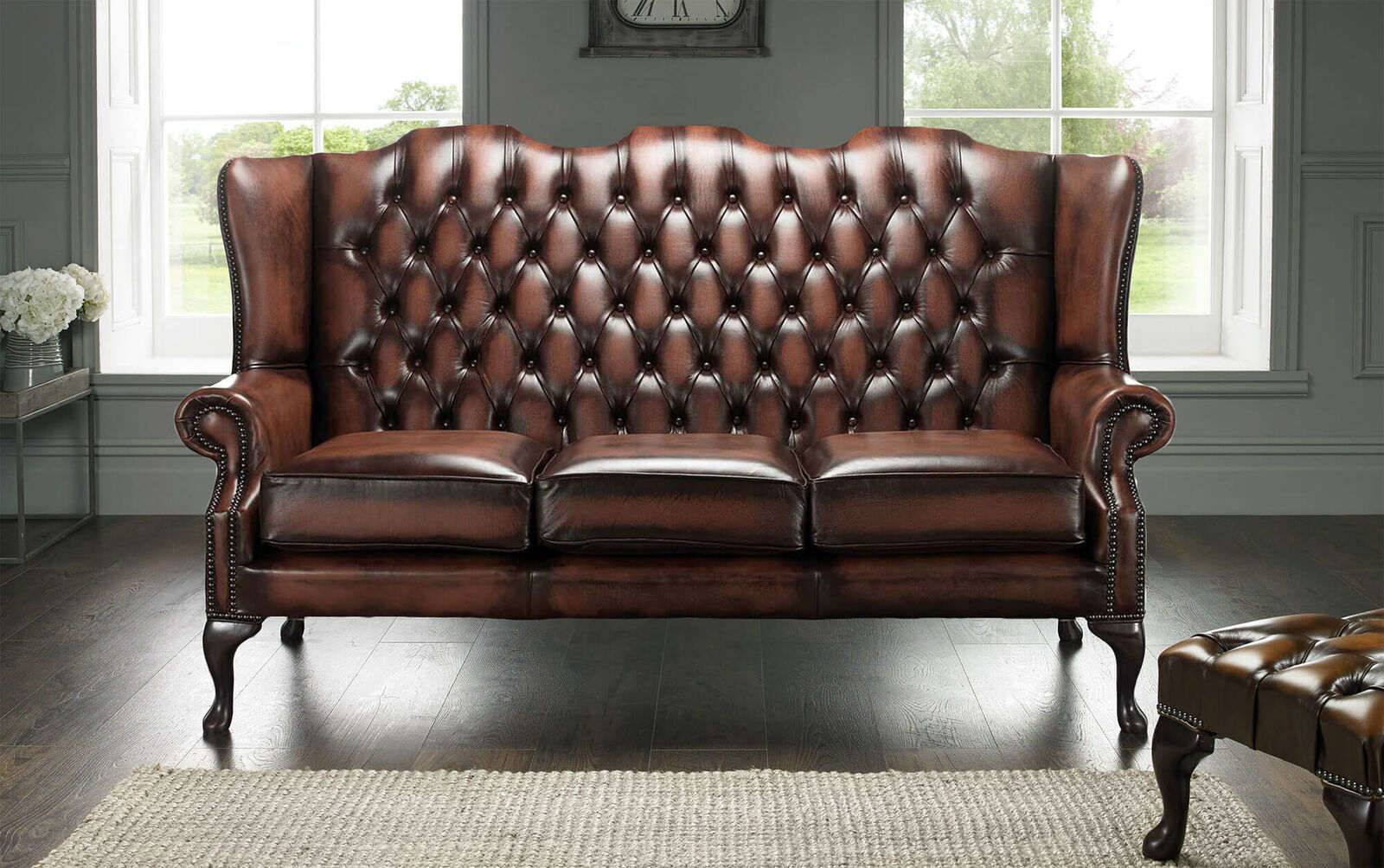 Product photograph of Chesterfield High Back Mallory 3 Seater Sofa Antique Rust Leather from Designer Sofas 4U