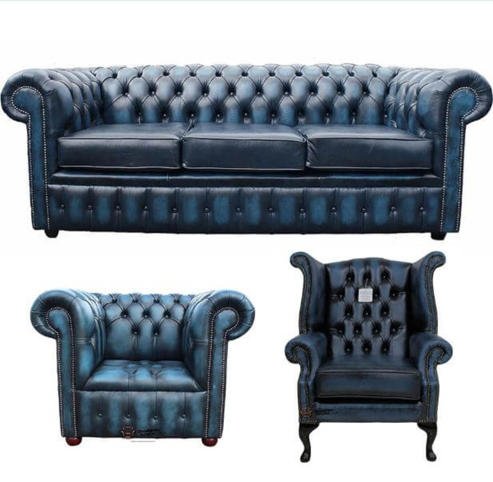 Product photograph of Chesterfield 3 Piece Leather Suite Three Seater Sofa Queen Amp Hellip from Designer Sofas 4U