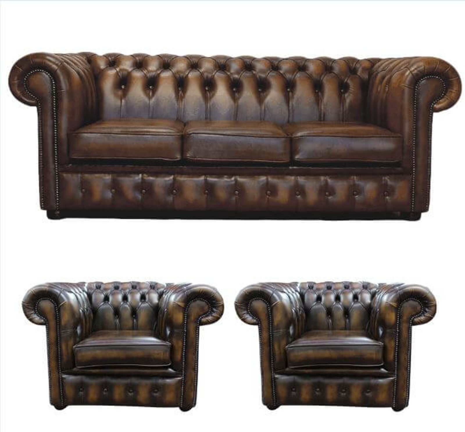 Product photograph of Chesterfield Leather 3 Seater Club Chair Club Chair Sofa Offer Antique Gold from Designer Sofas 4U