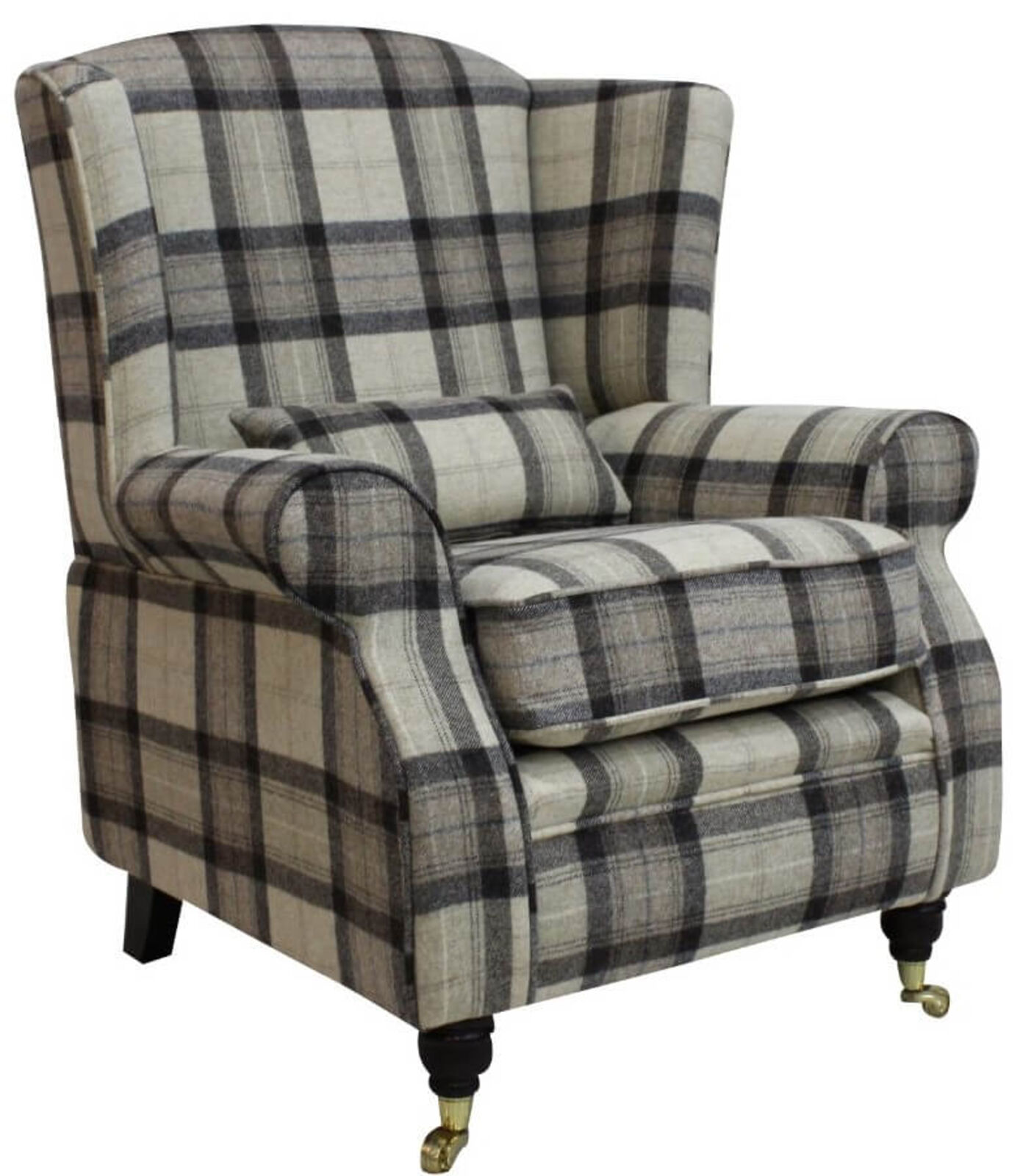 Product photograph of Arnold Wool Tweed Wing Chair Fireside High Back Armchair Skye Natural Check Fabric from Designer Sofas 4U