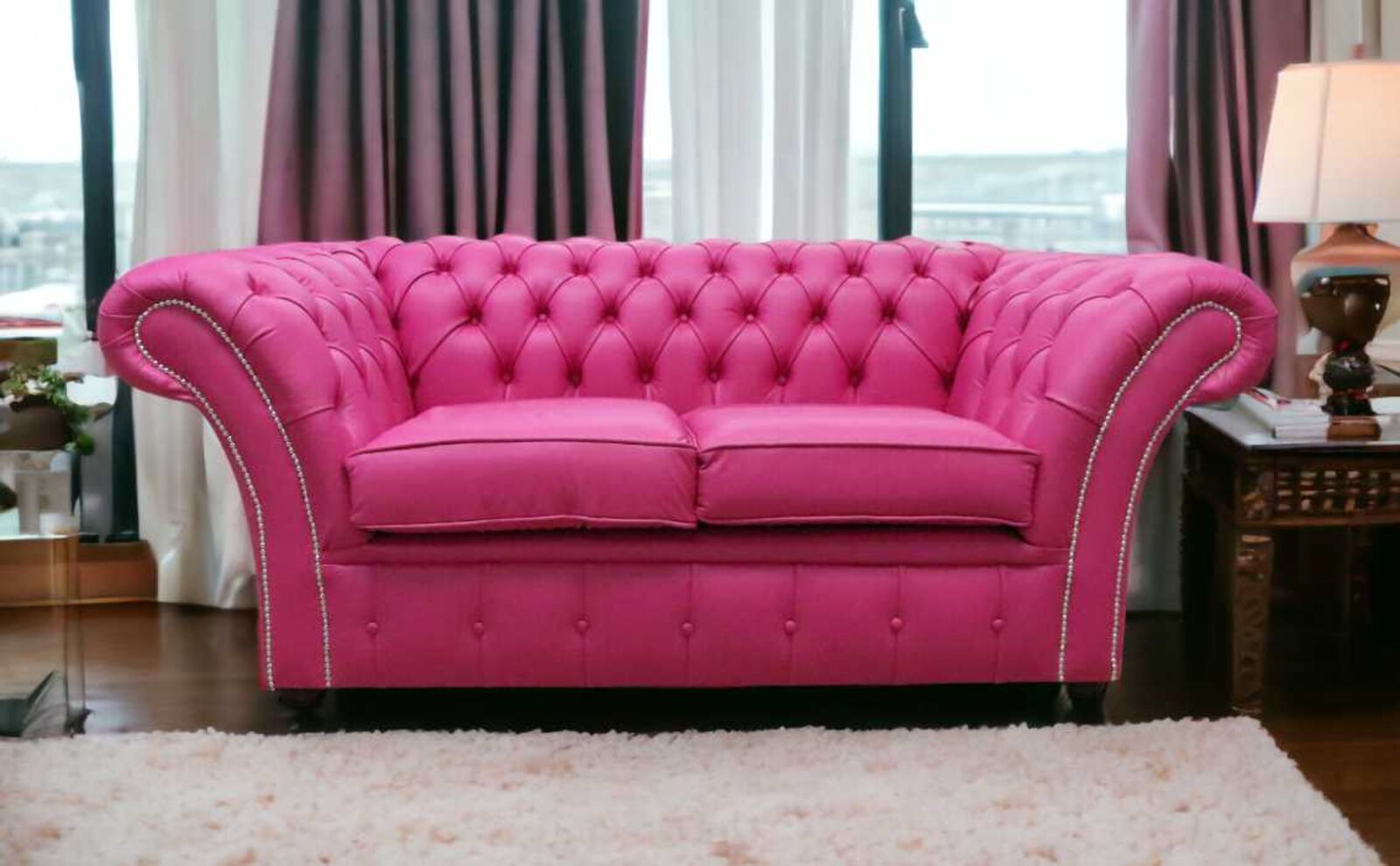 Product photograph of Chesterfield Balmoral 2 Seater Sofa Settee Vele Fuchsia Pink Leather from Designer Sofas 4U