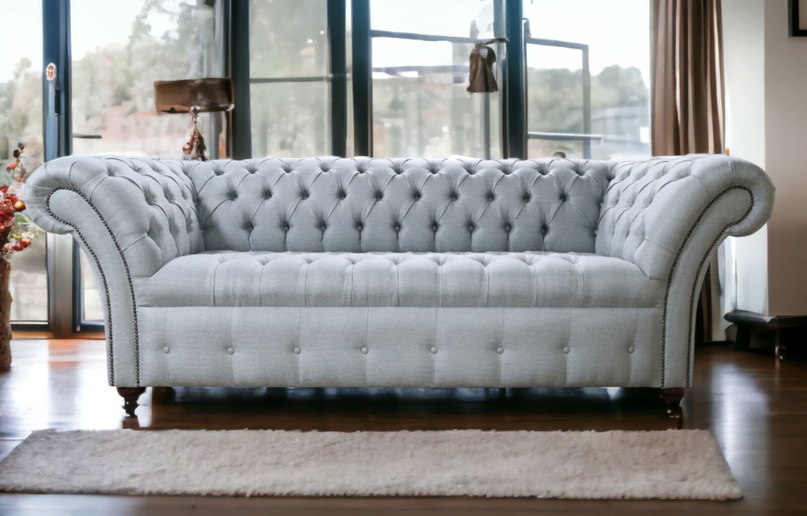 Product photograph of Chesterfield Balmoral 3 Seater Buttoned Seat Sofa Settee Tweed Lime Fabric from Designer Sofas 4U