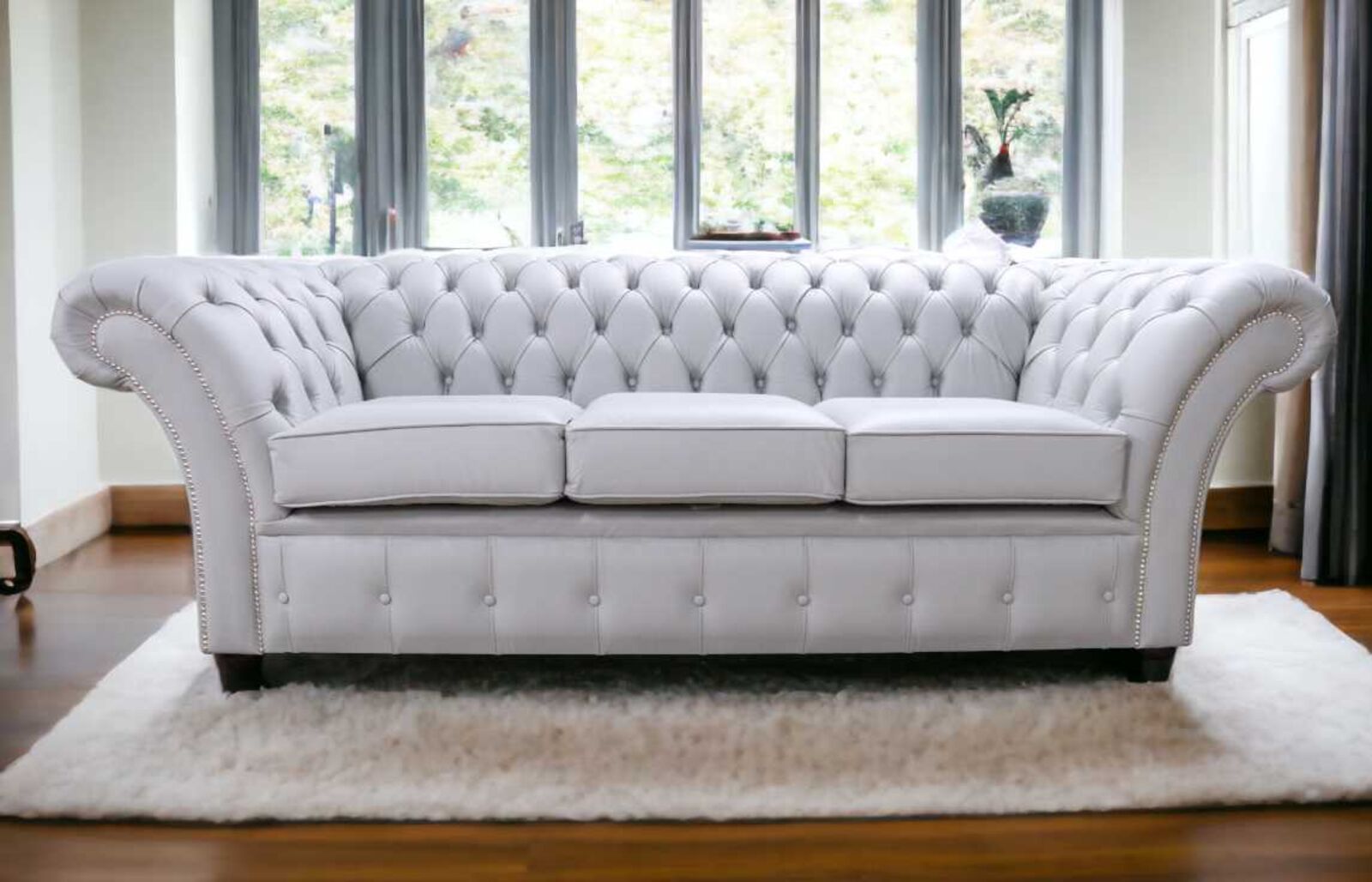 Product photograph of Chesterfield Balmoral 3 Seater Sofa Settee Shelly Silver Grey Leather from Designer Sofas 4U